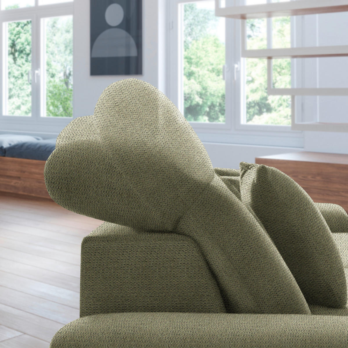 ECKSOFA in Chenille Grün  - Schwarz/Grün, Design, Textil/Metall (185/256cm) - Stylife