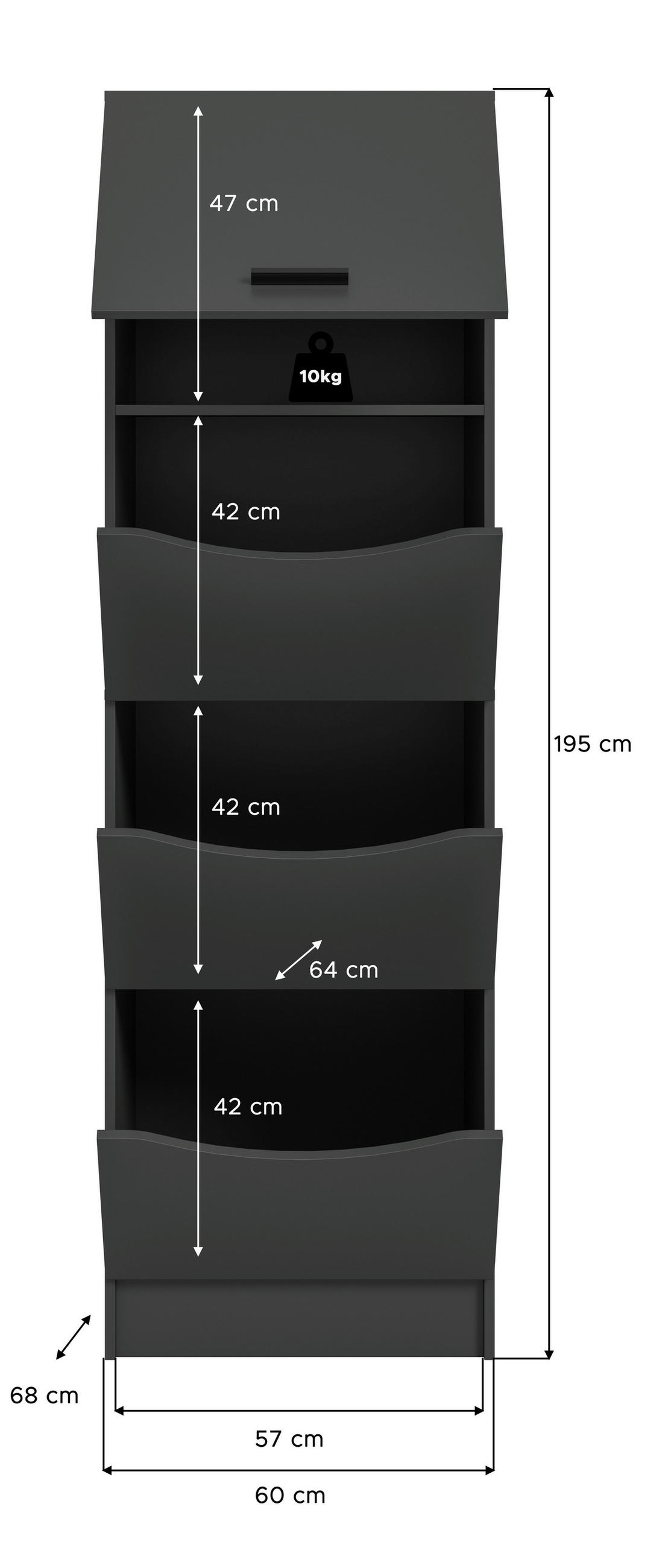 HOCHSCHRANK 60/195/68 cm  - Anthrazit/Schwarz, Basics, Holzwerkstoff/Kunststoff (60/195/68cm) - MID.YOU
