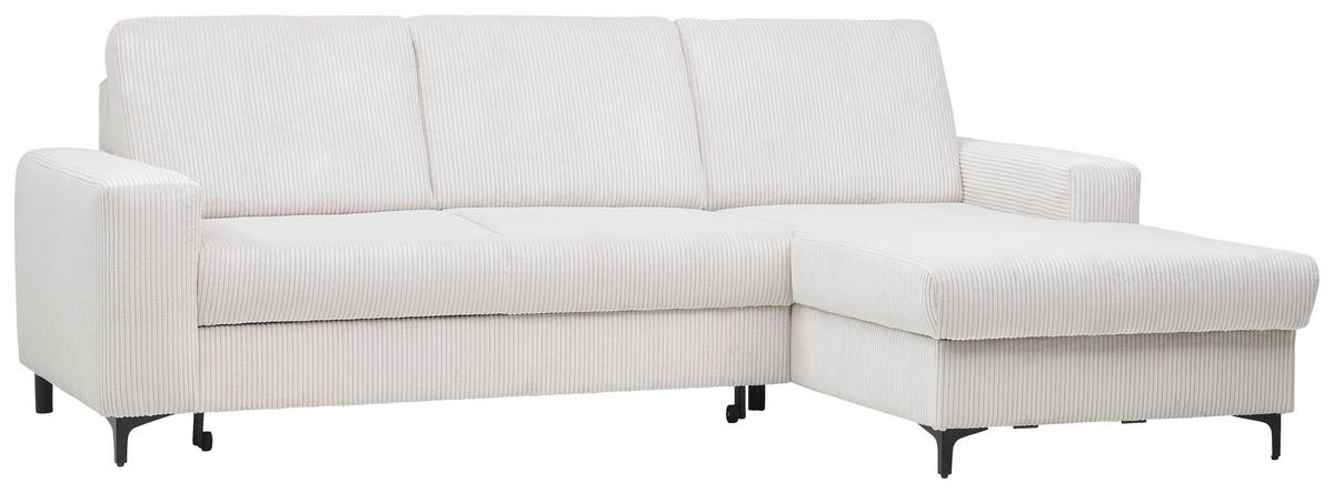ECKSOFA Weiß, Perlmutt Cord  - Perlmutt/Schwarz, KONVENTIONELL, Textil/Metall (247/167cm) - Stylife