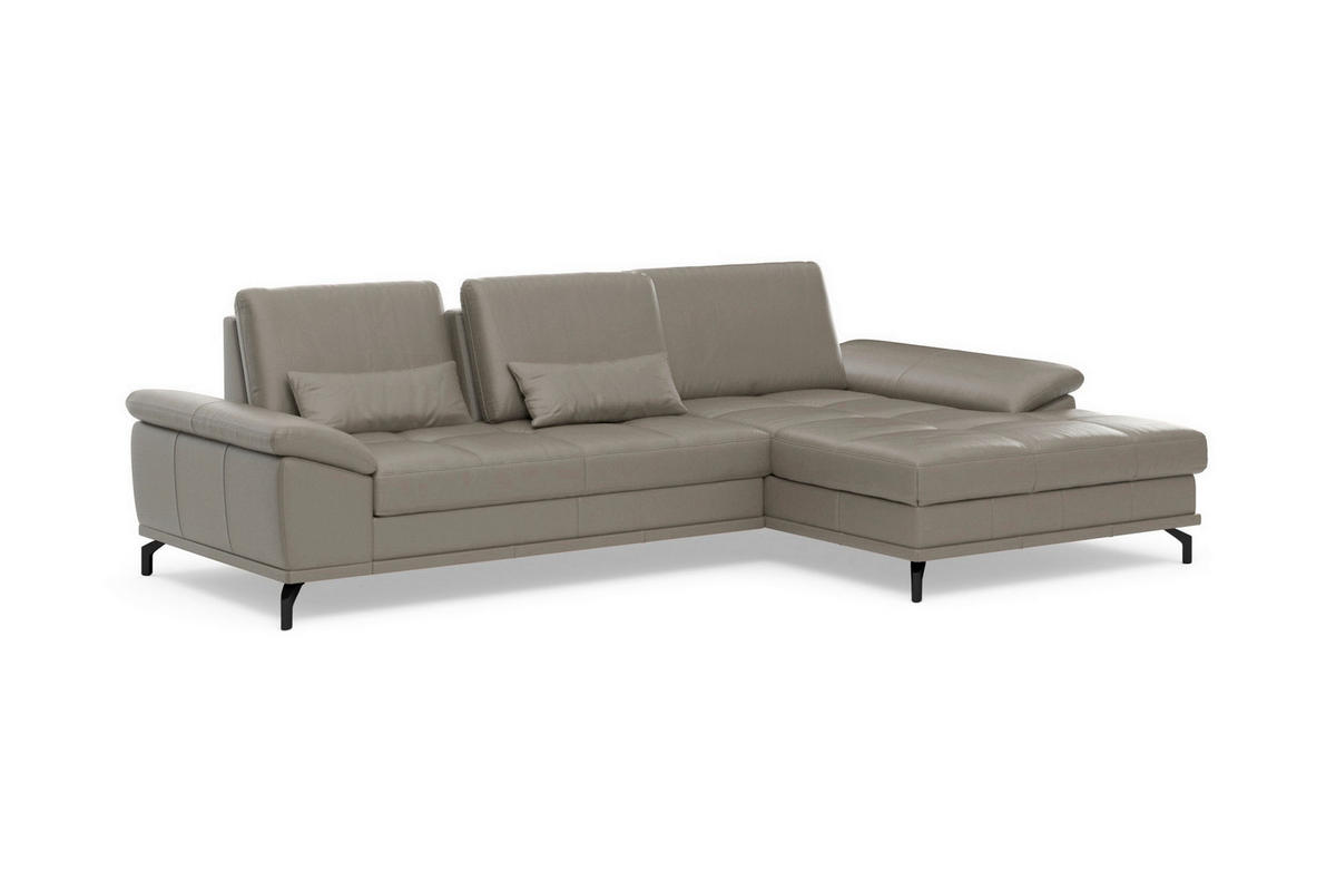 ECKSOFA COSTELLO E Grau Echtleder Nierenkissen, Armteilverstellung, Sitztiefenverstellung  - Schwarz/Grau, Basics, Leder/Textil (301/176cm) - Sit & More