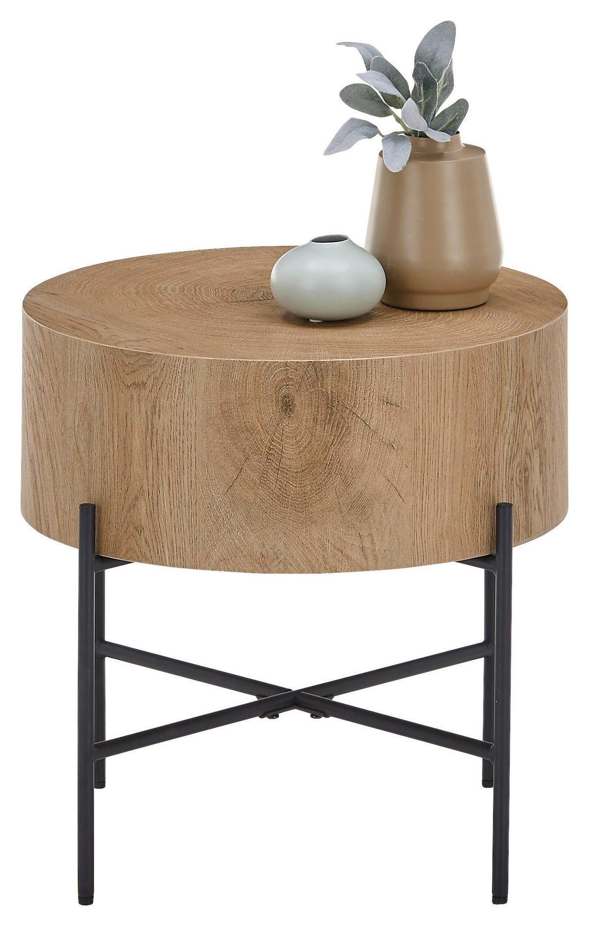 BEISTELLTISCH 45/45/45 cm Schwarz, Eichefarben rund  - Eichefarben/Schwarz, Design, Holzwerkstoff/Metall (45/45/45cm) - Xora