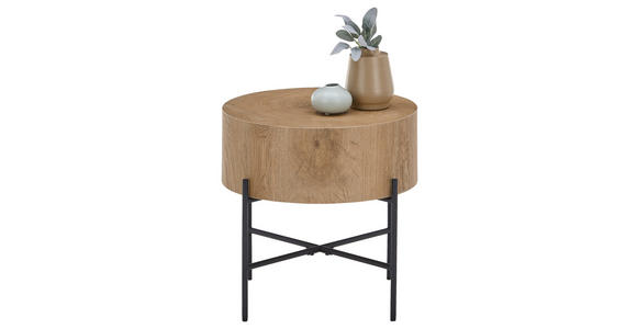BEISTELLTISCH 45/45/45 cm Schwarz, Eichefarben rund  - Eichefarben/Schwarz, Design, Holzwerkstoff/Metall (45/45/45cm) - Xora