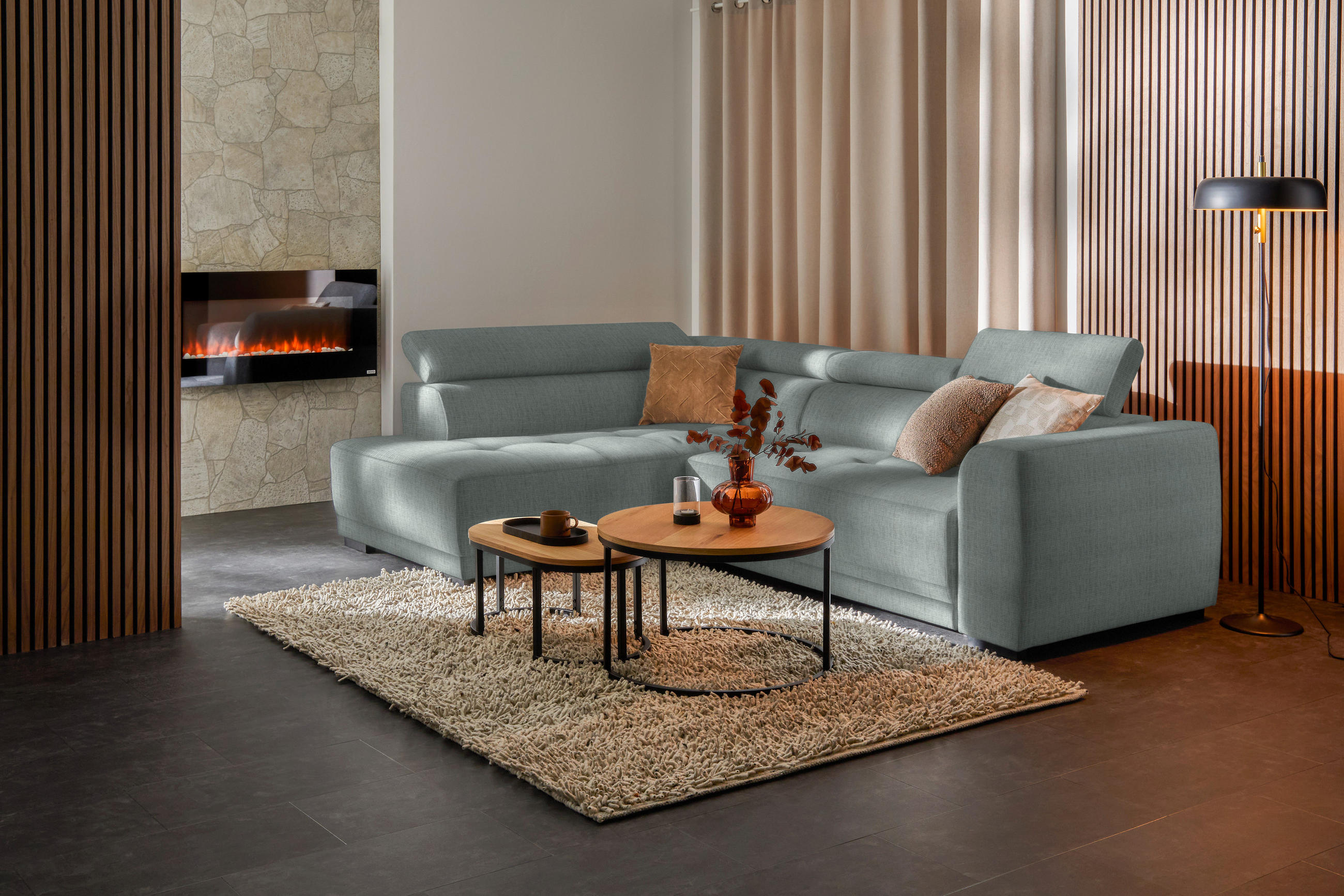 ECKSOFA in Chenille Silberfarben  205/284 cm  - Silberfarben/Schwarz, Design, Kunststoff/Textil (205/284cm) - Xora