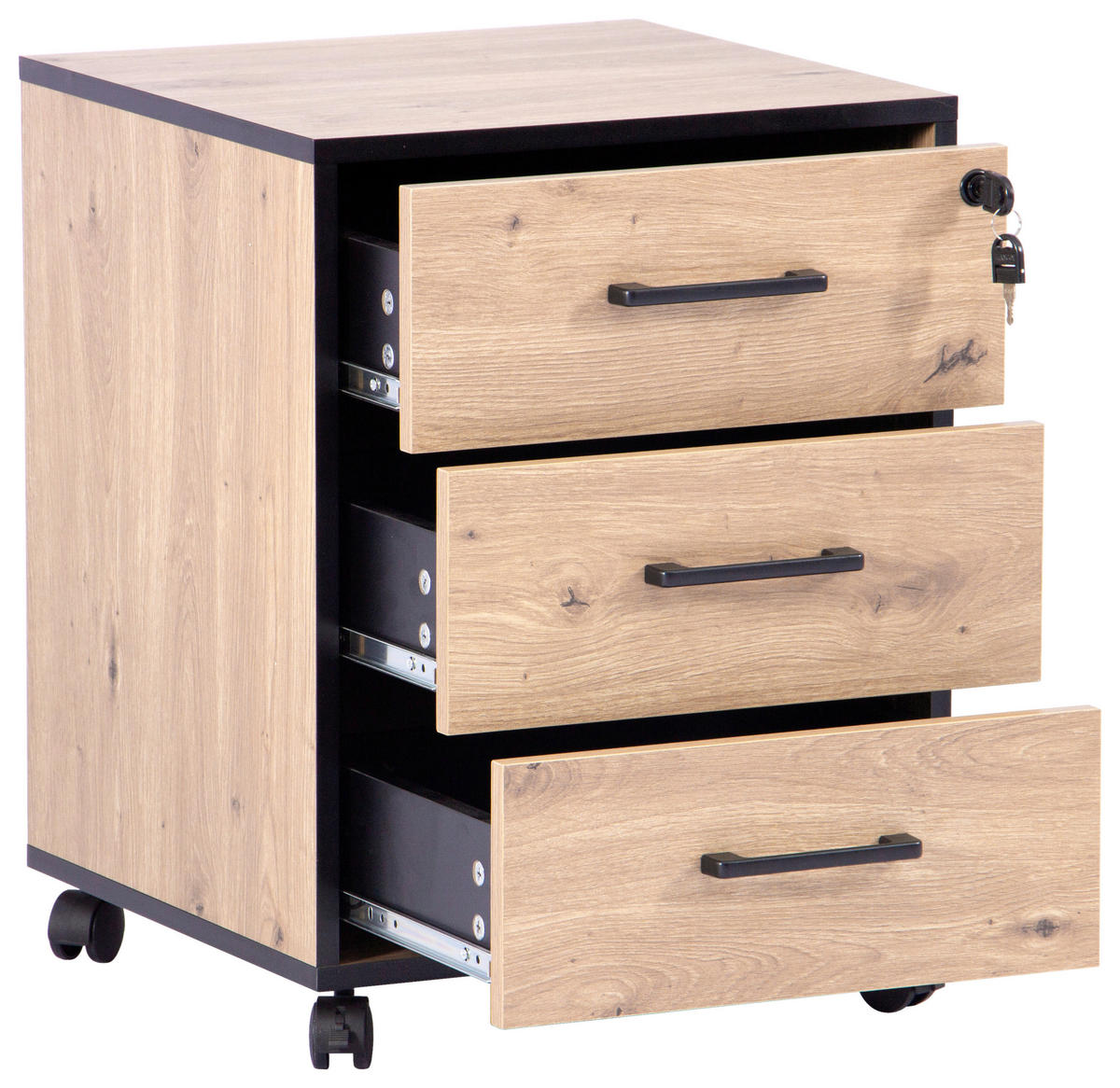ROLLCONTAINER 43/56/42 cm  - Schwarz/Eiche Artisan, MODERN, Holzwerkstoff/Kunststoff (43/56/42cm) - Livetastic
