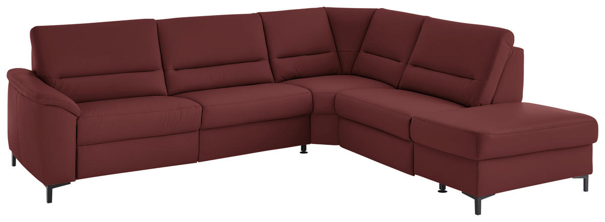 ECKSOFA  in Echtleder Brombeere  290/249 cm  - Brombeere/Schwarz, KONVENTIONELL, Leder/Metall (290/249cm) - Beldomo Premium