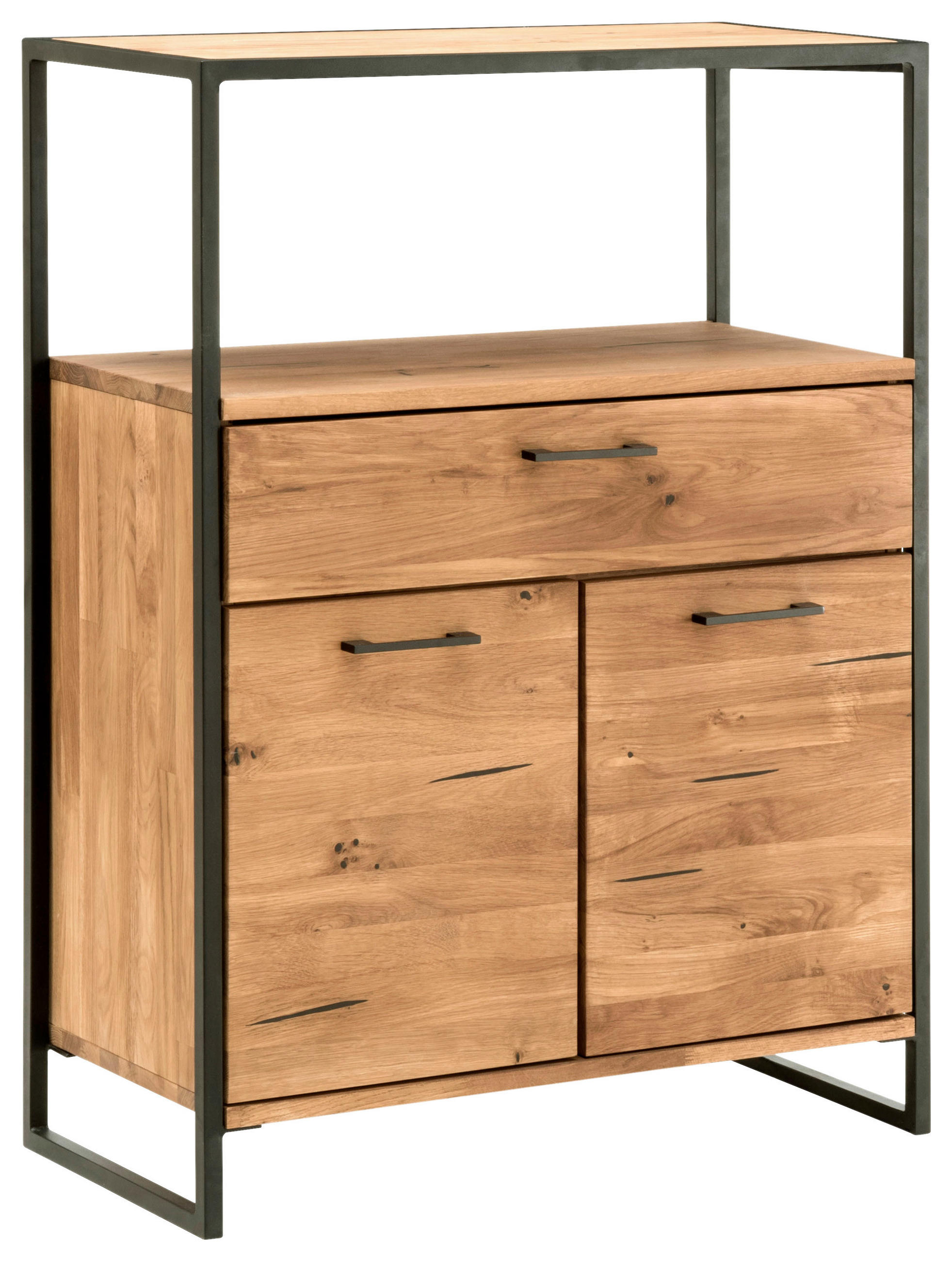 KOMMODE , 80/108/39 cm, 1 Schublade(n)  - Eichefarben/Schwarz, Design, Holz/Metall (80/108/39cm) - Linea Natura
