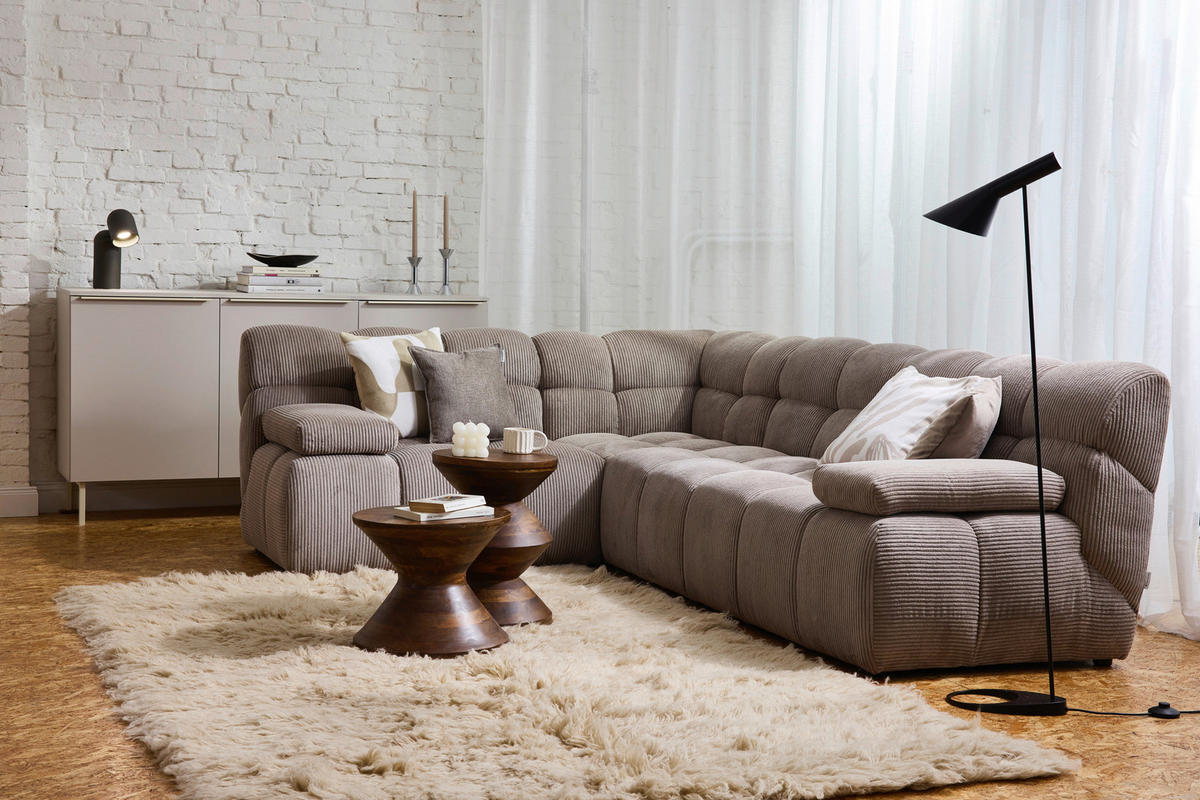 ECKSOFA Braun Cord Rücken echt  - Schwarz/Braun, KONVENTIONELL, Kunststoff/Textil (195/265cm) - Tom Tailor