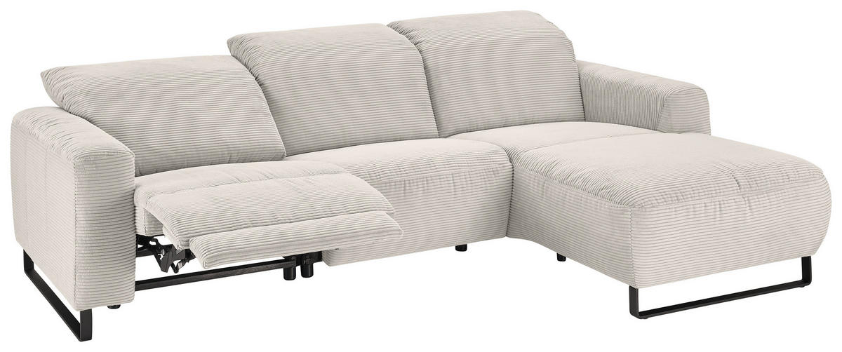 ECKSOFA in Cord Creme  - Creme/Schwarz, Konventionell, Textil/Metall (266/180cm) - Hom`in