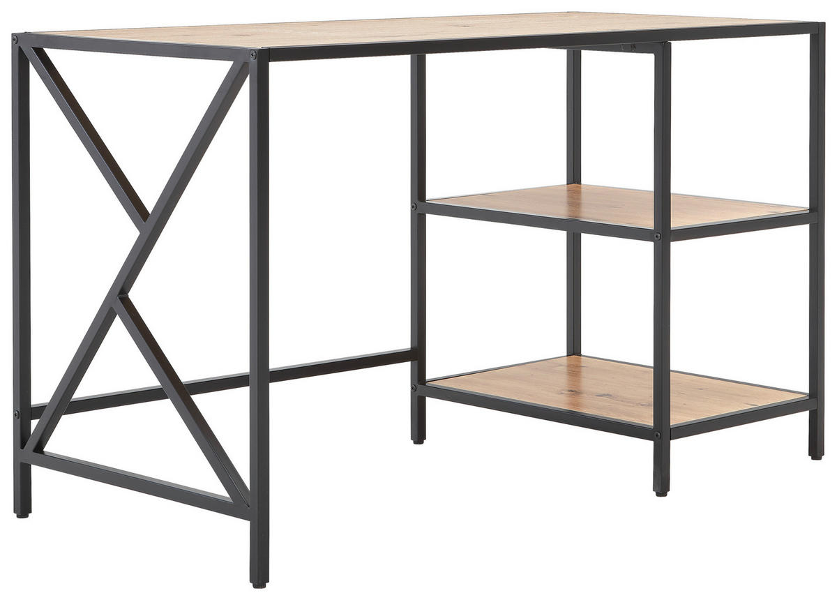 SCHREIBTISCH 120/60/74 cm Schwarz, Eiche Artisan Stauraum  - Schwarz/Eiche Artisan, Basics, Holzwerkstoff/Metall (120/60/74cm) - Boxxx