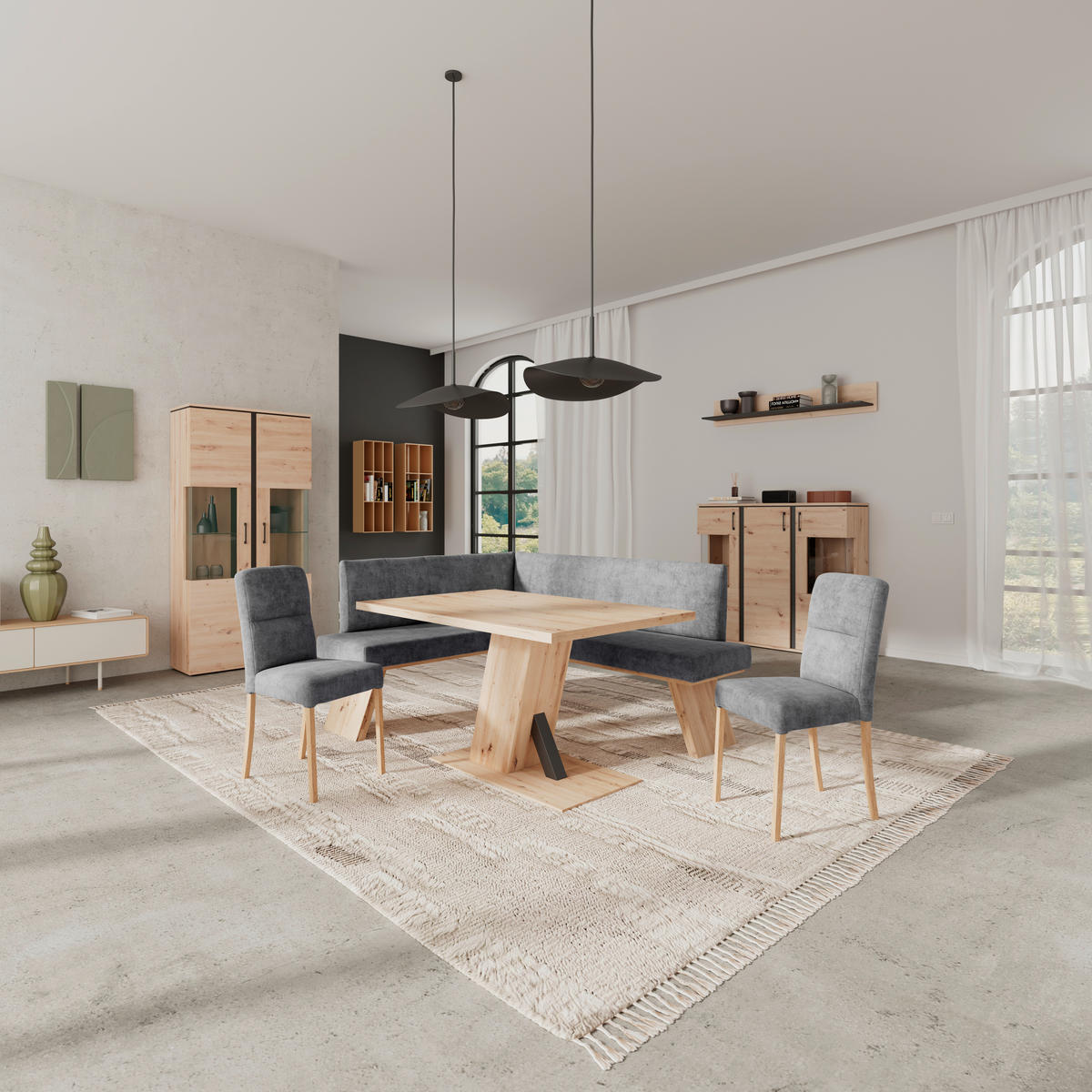 ECKBANK 150/185 cm Webstoff Schwarz   - Eichefarben/Schwarz, KONVENTIONELL, Textil (150/185cm) - Livetastic