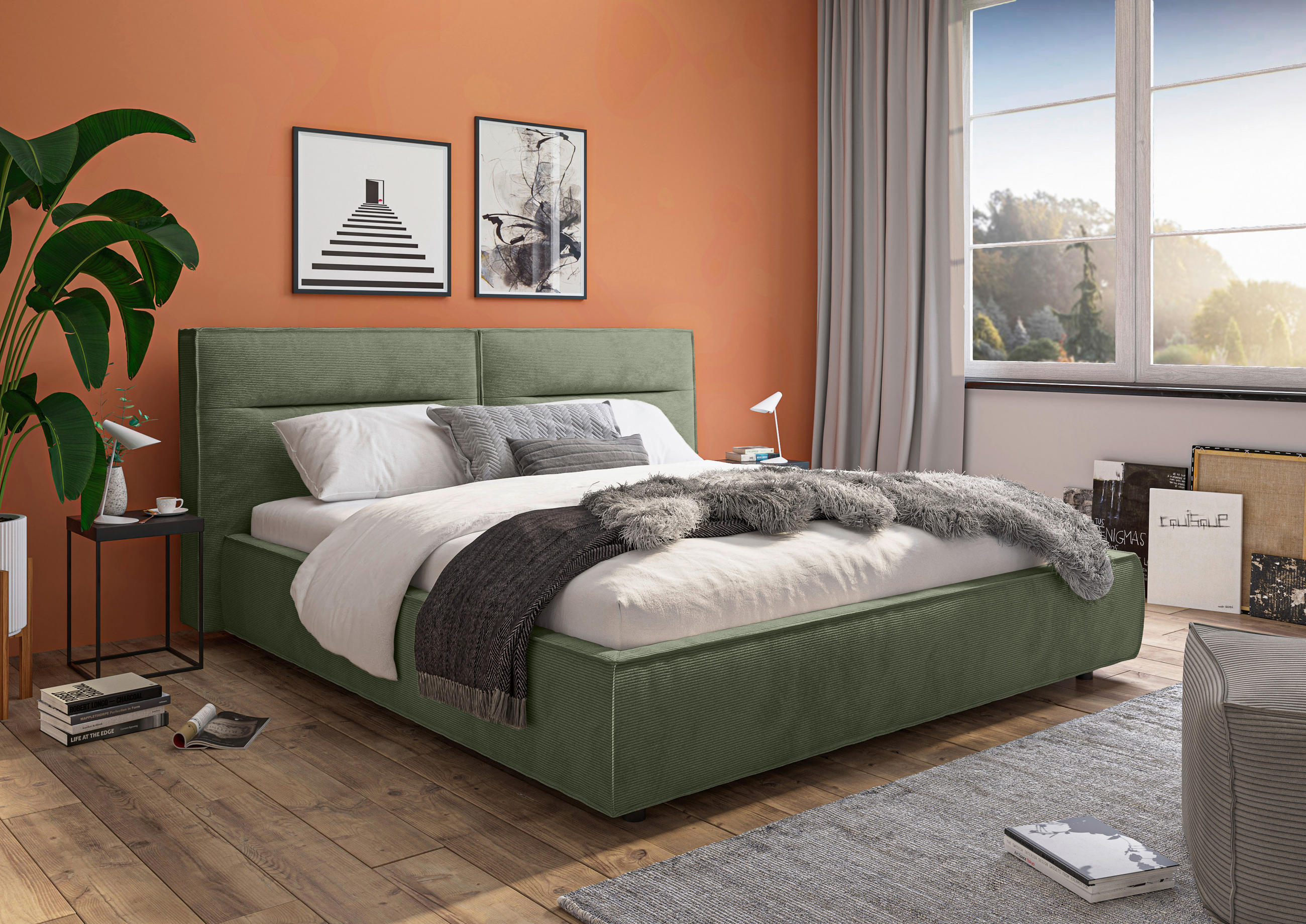 POLSTERBETT 180/200 cm  in Olivgrün  - Schwarz/Olivgrün, Design, Kunststoff/Textil (180/200cm) - Lomoco