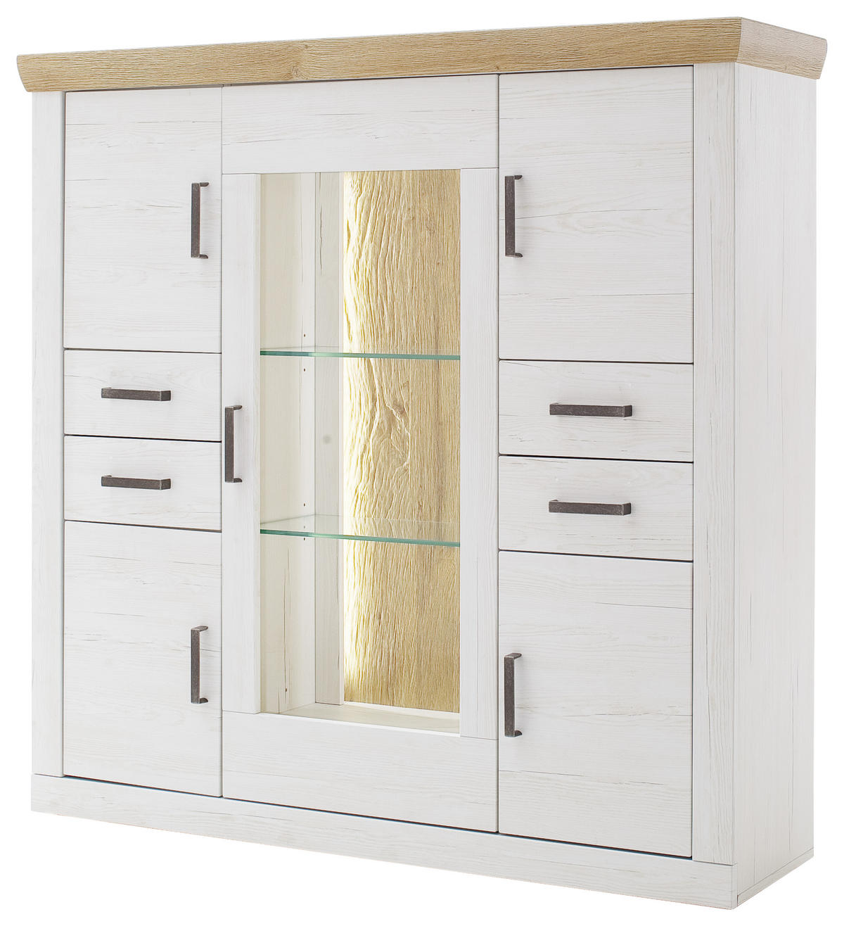 HIGHBOARD  in 142/142/40 cm  - Eichefarben/Graphitfarben, Design, Glas/Holzwerkstoff (142/142/40cm) - MID.YOU