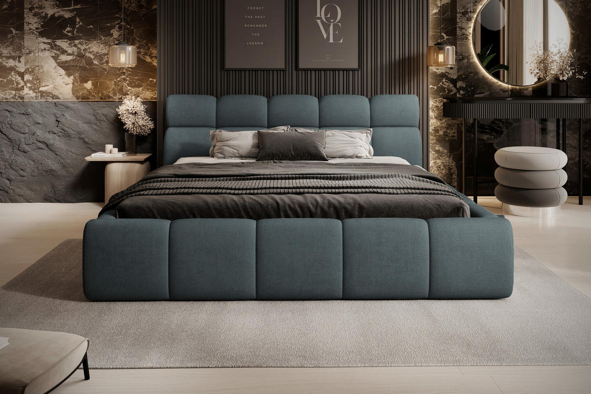 POLSTERBETT 160/200 cm  in Petrol, Graublau  - Graublau/Petrol, Design, Kunststoff/Textil (160/200cm) - Esposa
