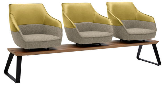 SITZBANK 210/87/67 cm in Braun, Weiß, Honig - Beige/Schwarz, Design, Leder/Holz (210/87/67cm) - Ambiente