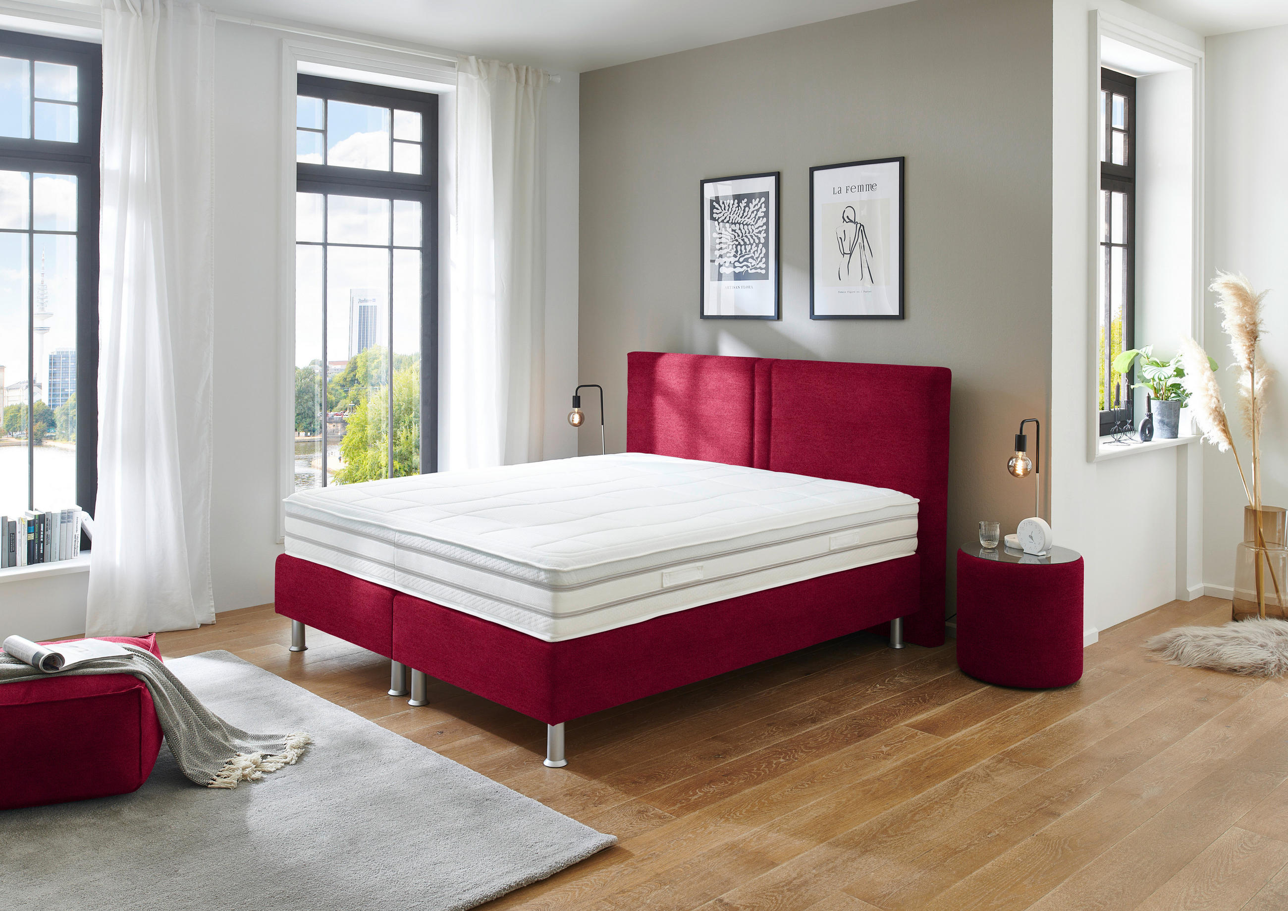 BOXSPRINGBETT 180/200 cm  in Rot  - Rot/Alufarben, Design, Kunststoff/Textil (180/200cm) - Beldomo - Sleep