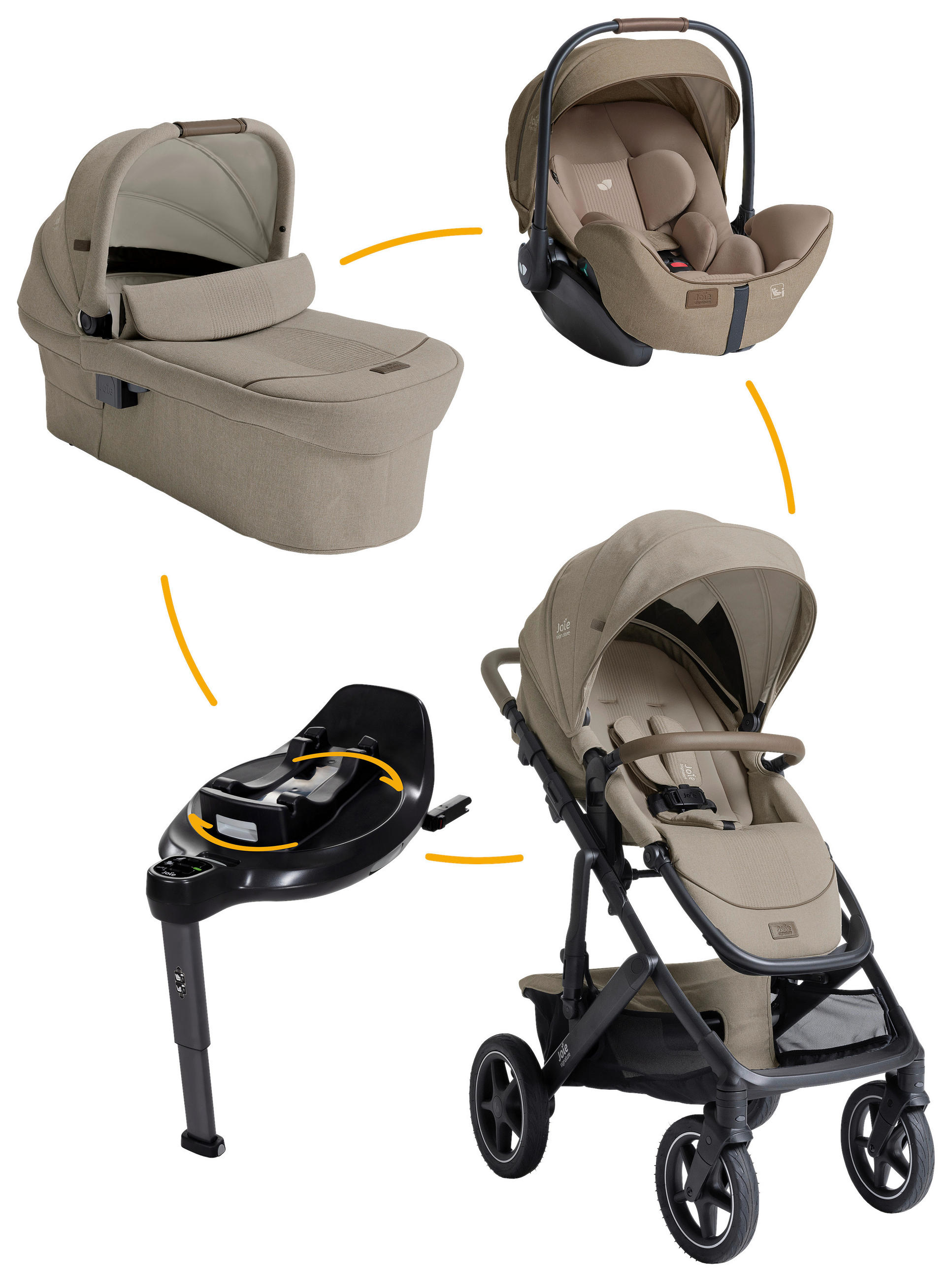 KINDERWAGENSET Vinca 4in1 inkl. i-Level Pro und i-Base Encore  - Greige/Schwarz, Basics, Metall (65/109/97cm) - JOIE SIGNATURE
