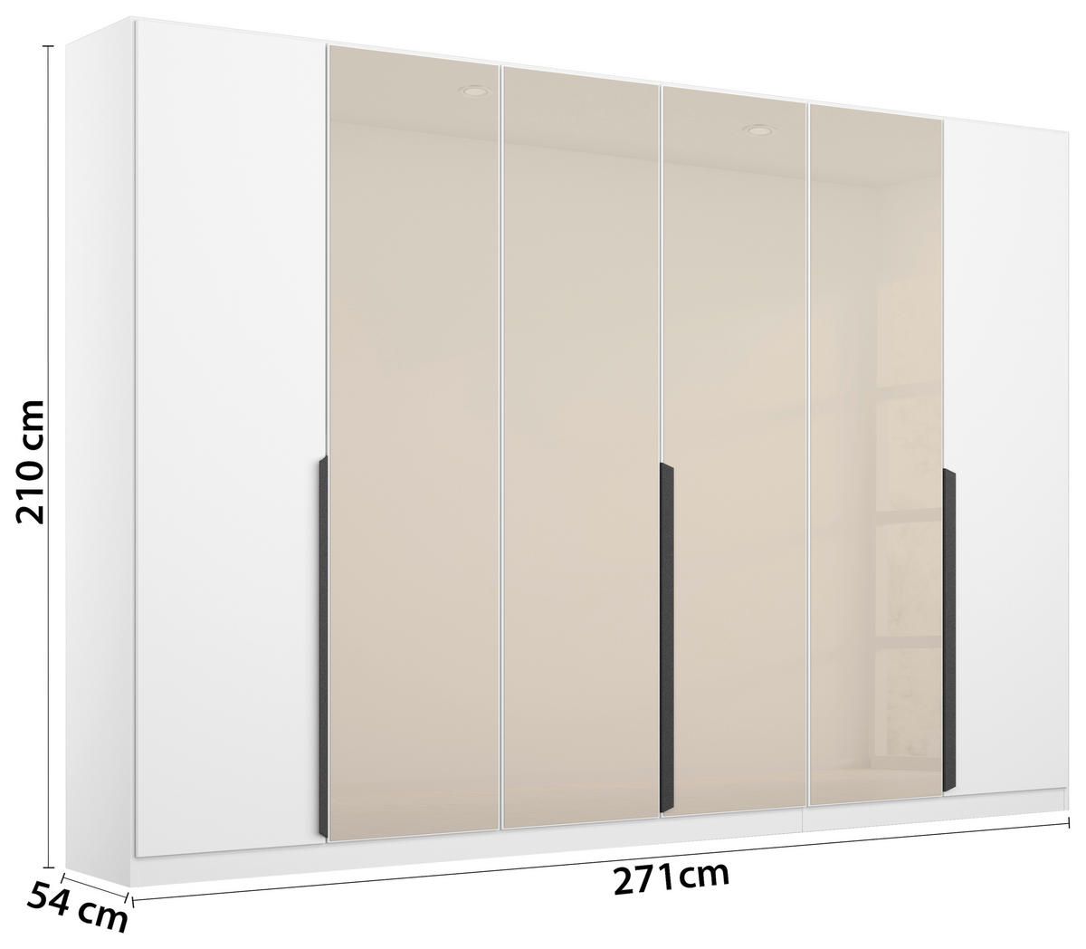 DREHTÜRENSCHRANK in Weiss, Champagner  - Weiss/Champagner, Modern, Glas/Holzwerkstoff (271/210/54cm) - Rauch Möbel