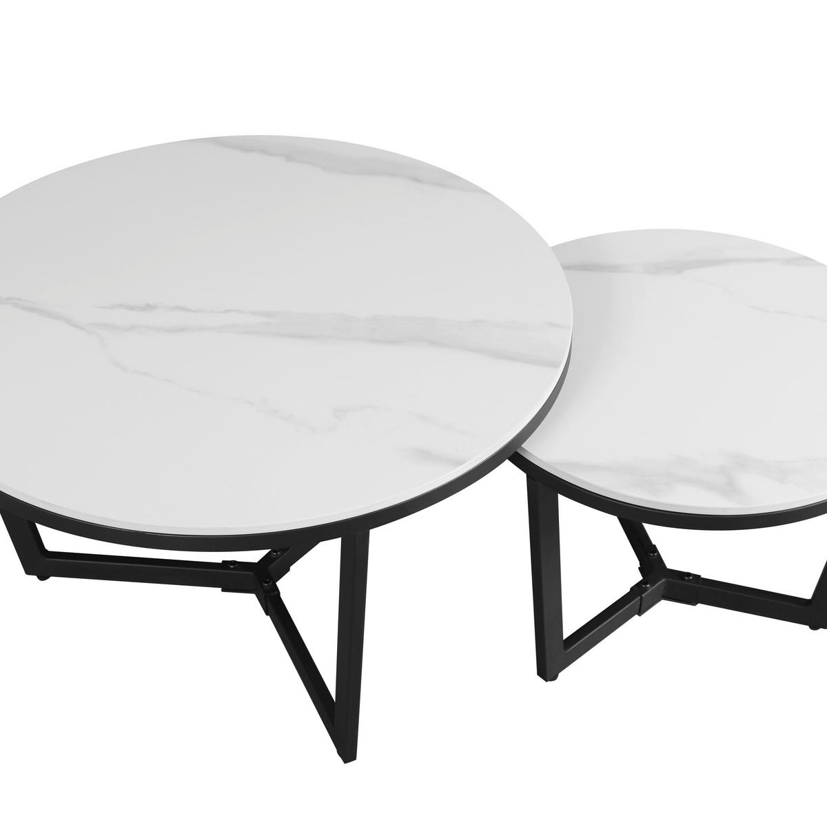 COUCHTISCH 68,5/68,5/43 cm rund Weiß  - Schwarz/Weiß, KONVENTIONELL, Stein/Metall (68,5/68,5/43cm) - MID.YOU