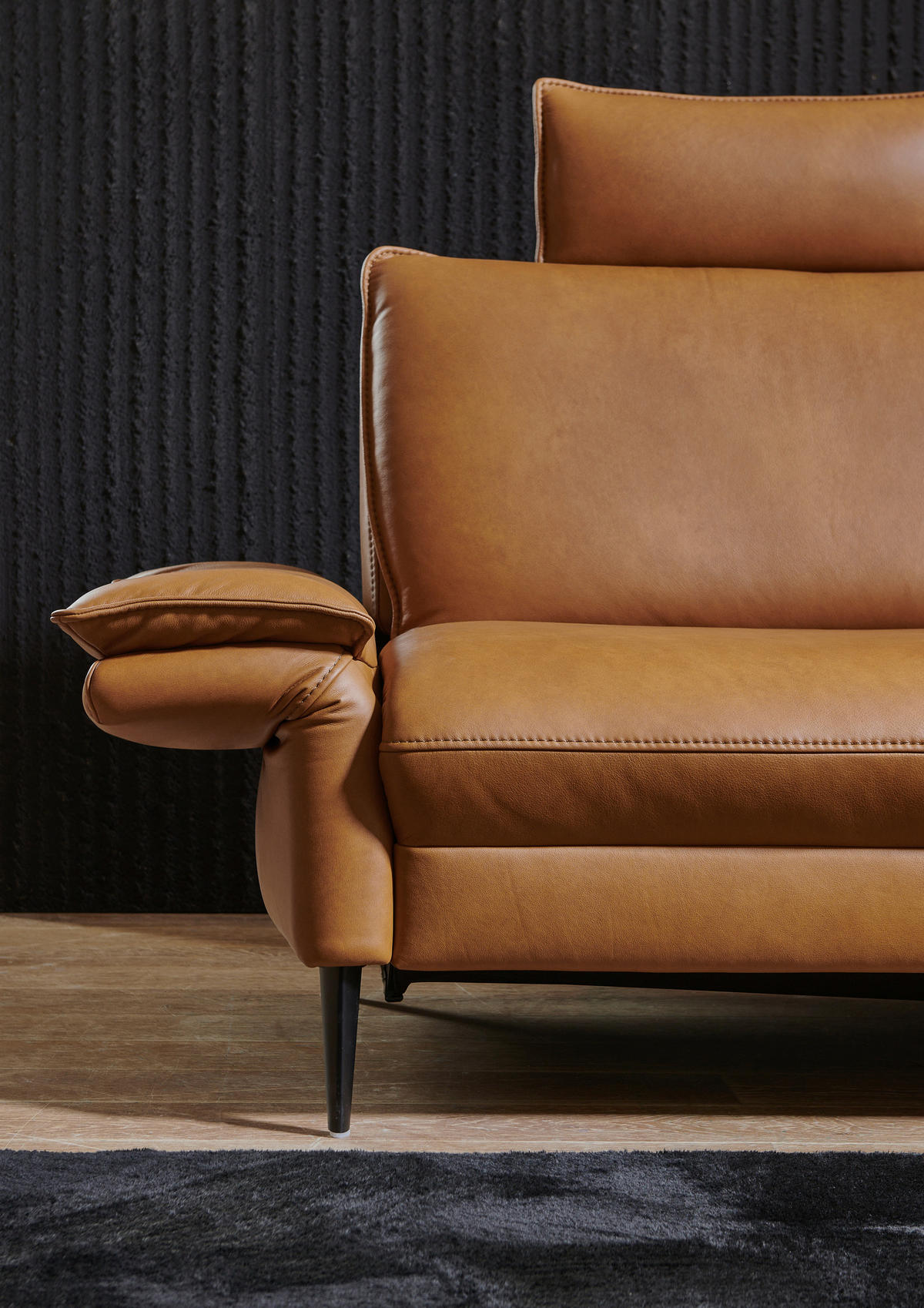 ECKSOFA in Echtleder Braun  - Schwarz/Braun, Design, Leder/Metall (334/172cm) - Valdera