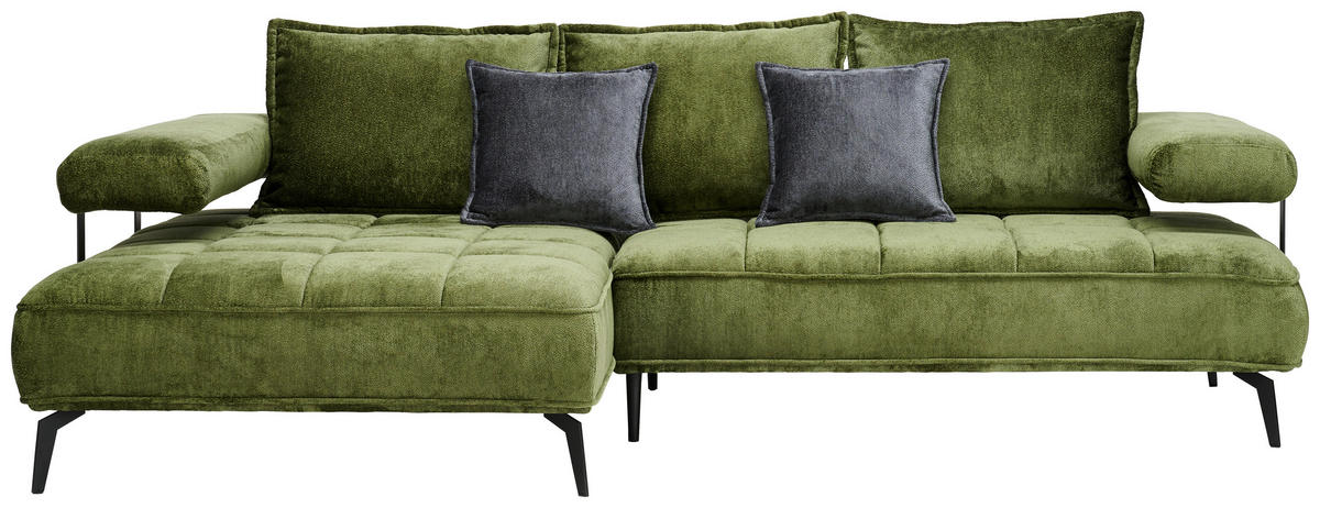 UGAONA GARNITURA maslinasto zelena  - maslinasto zelena/crna, Dizajnerski, tekstil/metal (180/266cm) - Welnova