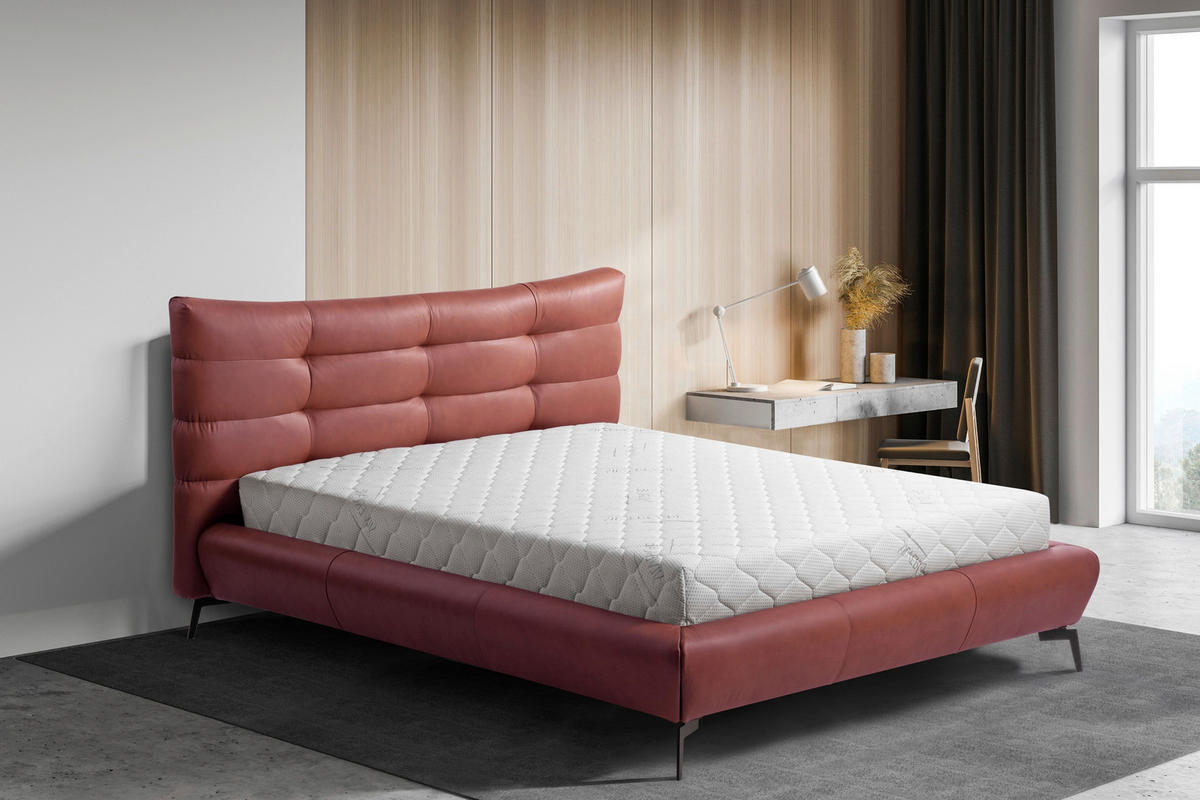 POLSTERBETT gepolstertes Kopfteil Kirschrot 180/200 cm  - Schwarz/Kirschrot, Design, Leder/Metall (180/200cm) - Esposa