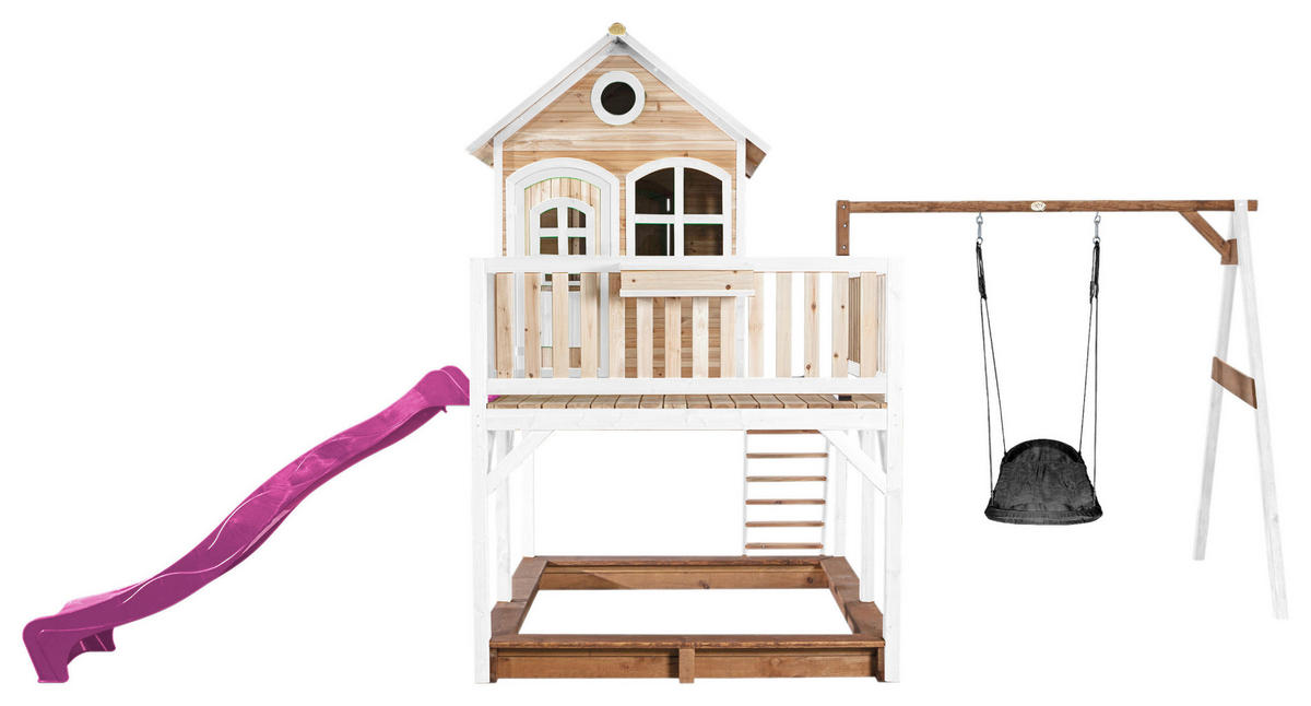 SPIELTURM 613/291/277 cm  - Weiss/Lila, Konventionell, Holz (613/291/277cm)