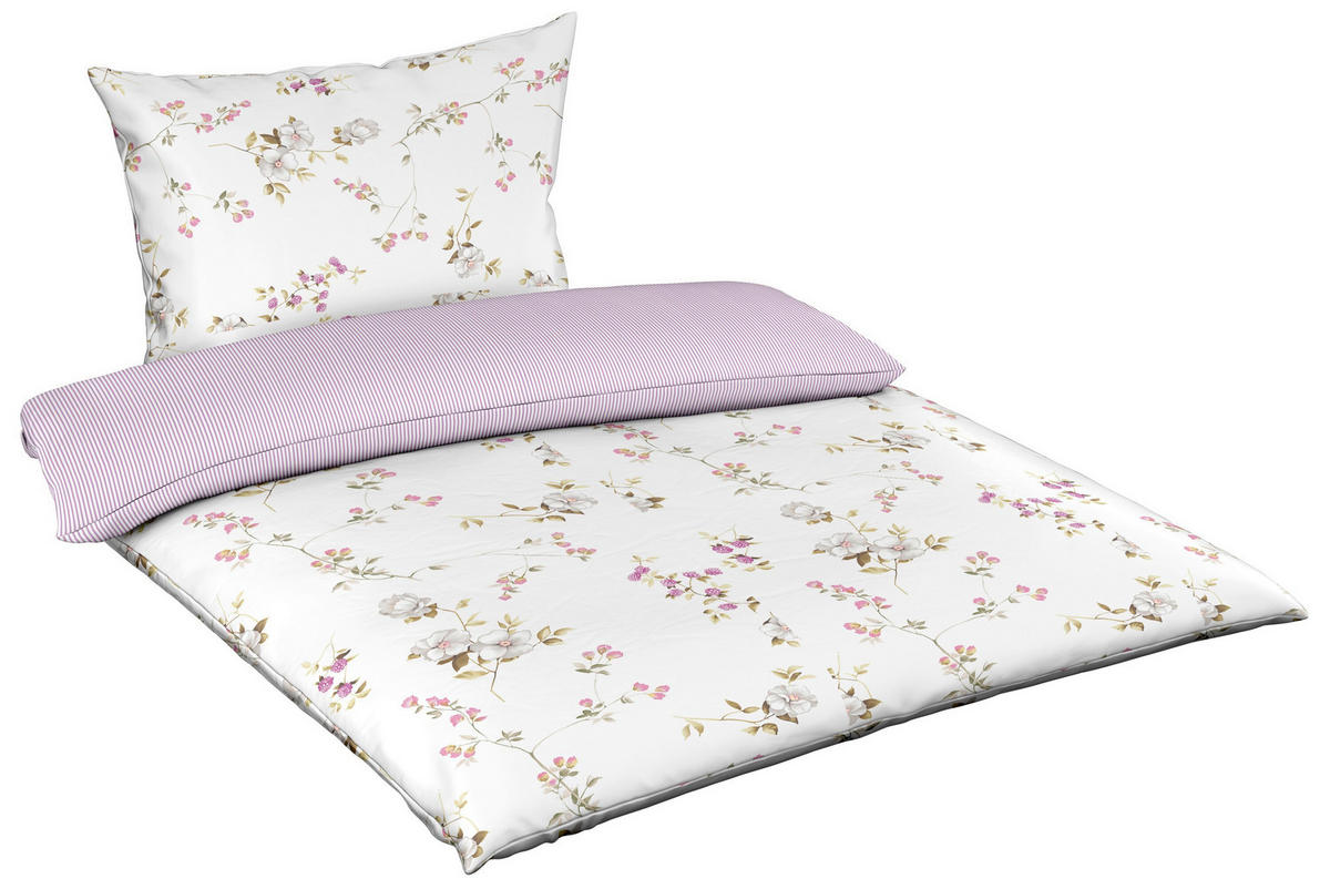 POSTELJNINA DIAMOND 140/200 cm interlock džersi bela, barve bezga, pastelno zelena, sivovijolična  - bela/pastelno zelena, Konvencionalno, tekstil (140/200cm) - Fleuresse