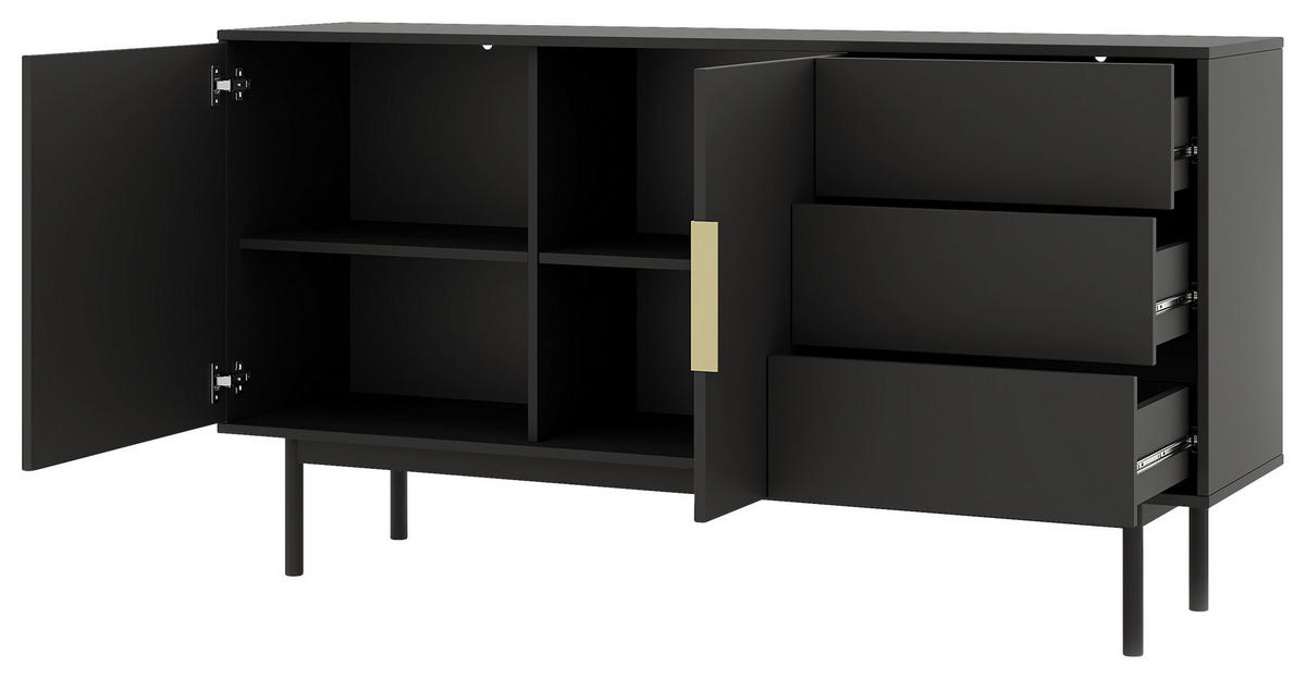 SIDEBOARD Viva  in 154/82/39 cm  - Goldfarben/Schwarz, Design, Holzwerkstoff/Metall (154/82/39cm) - Xora