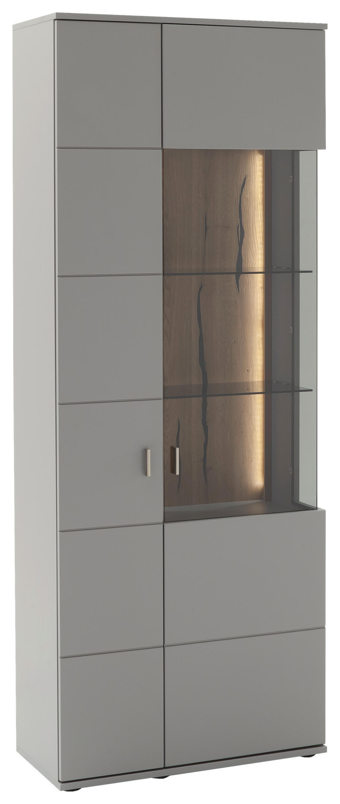 VITRIN furnérozott szürke, tölgyfa  - fekete/tölgyfa, Design, műanyag/faalapú anyag (80/207/38cm) - MID.YOU
