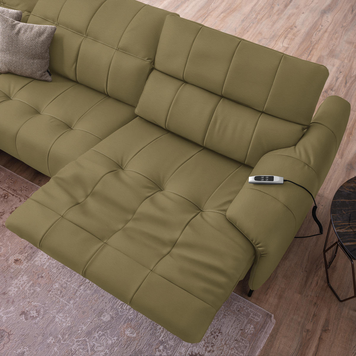 ECKSOFA in Echtleder Beige  - Beige/Schwarz, Design, Leder/Metall (165/313cm) - Emilio Belluti