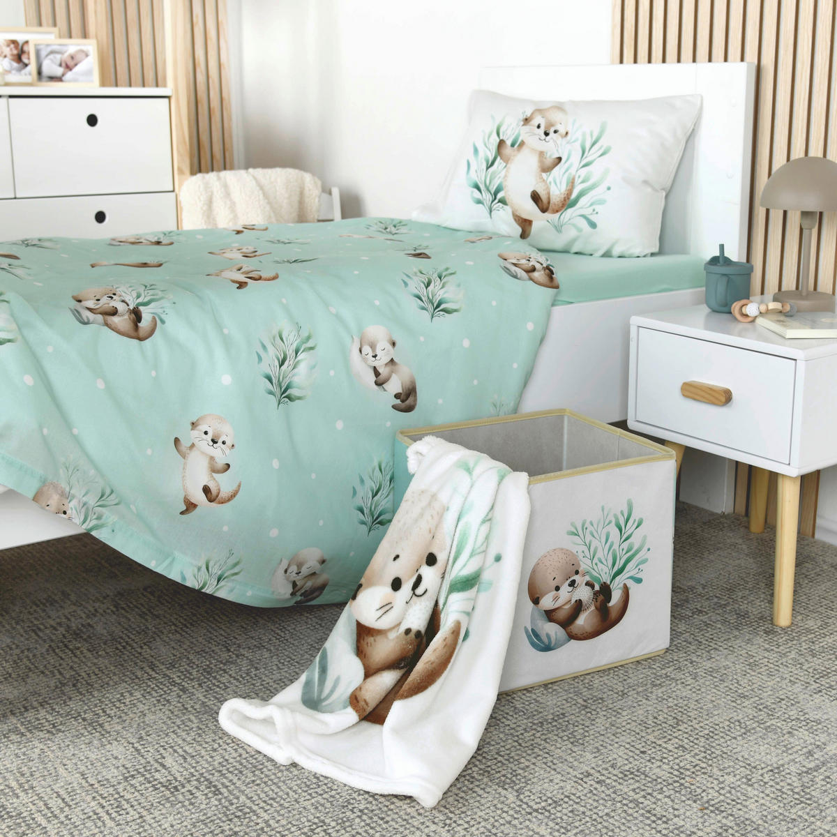 AUFBEWAHRUNGSBOX     - Weiß/Mintgrün, Basics, Textil (30/30/30cm) - baby best