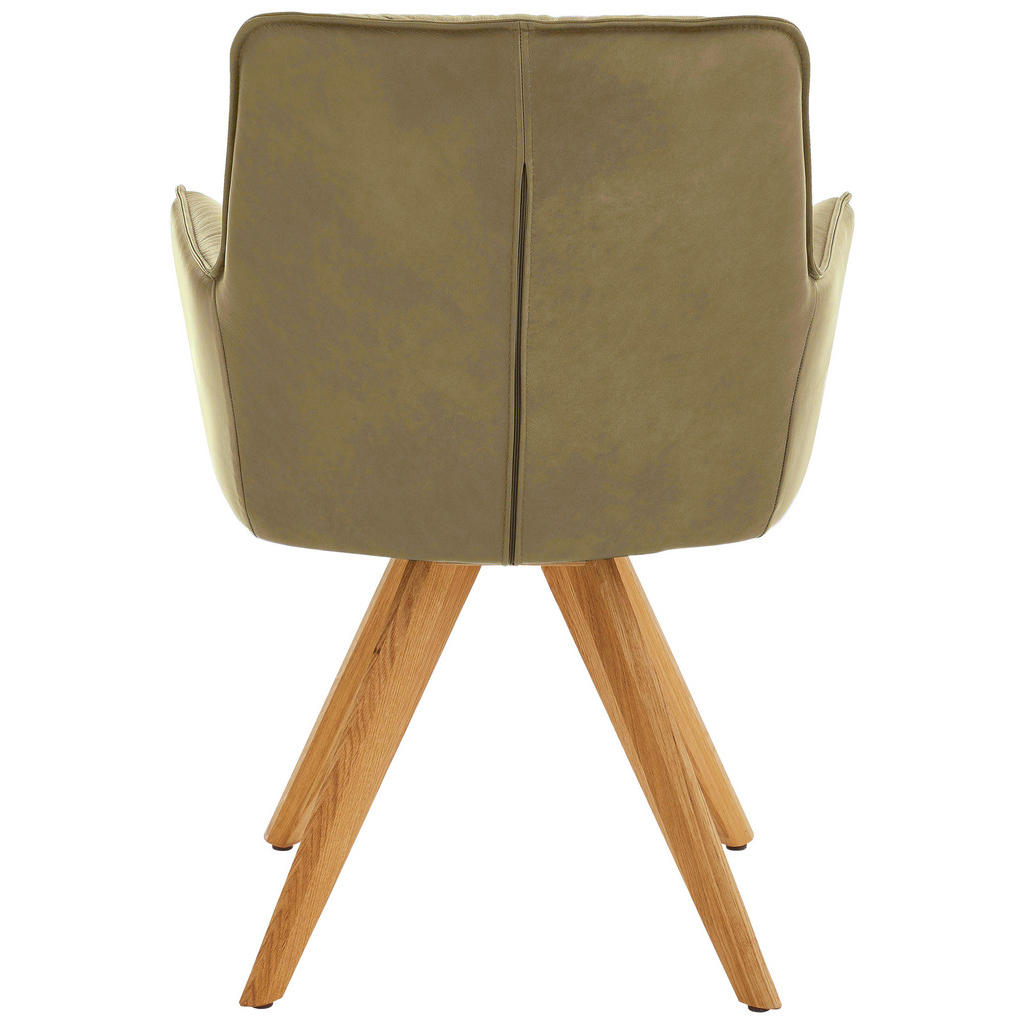 Thumbnail - Dieter Knoll Armlehnstuhl, Eiche, Olivgrün, Holz, Leder, Echtleder, Rindleder, Wildeiche, massiv, Stativgestell, 59x89x6...