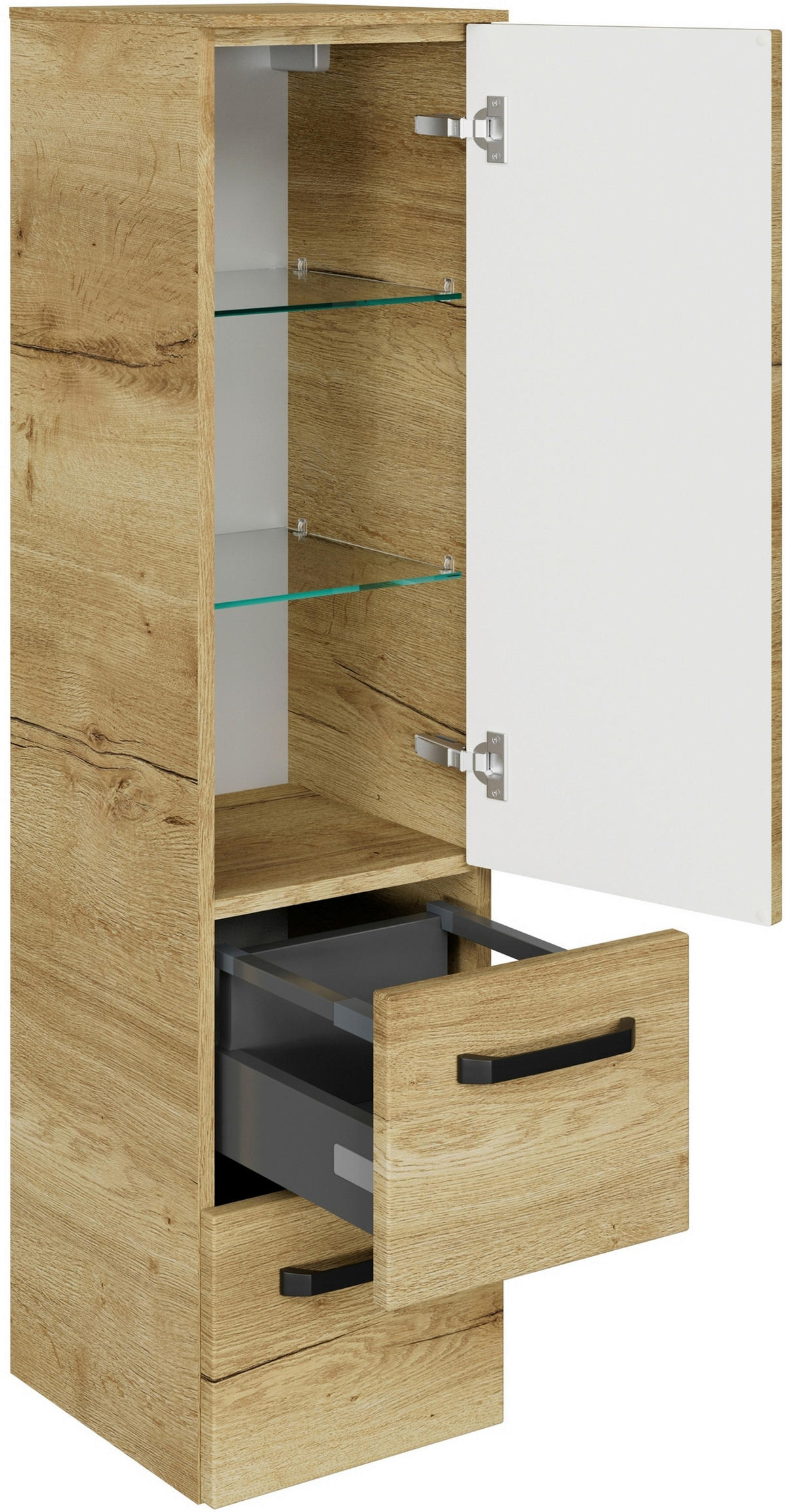 MIDISCHRANK 30/121/33 cm  - Eichefarben/Schwarz, MODERN, Glas/Holzwerkstoff (30/121/33cm) - Sadena