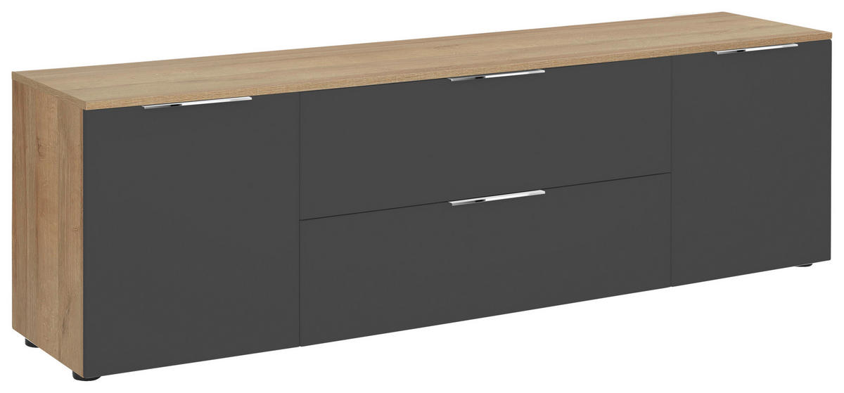 LOWBOARD  in 180,4/55/40 cm  - Chromfarben/Eichefarben, Design, Glas/Holzwerkstoff (180,4/55/40cm)