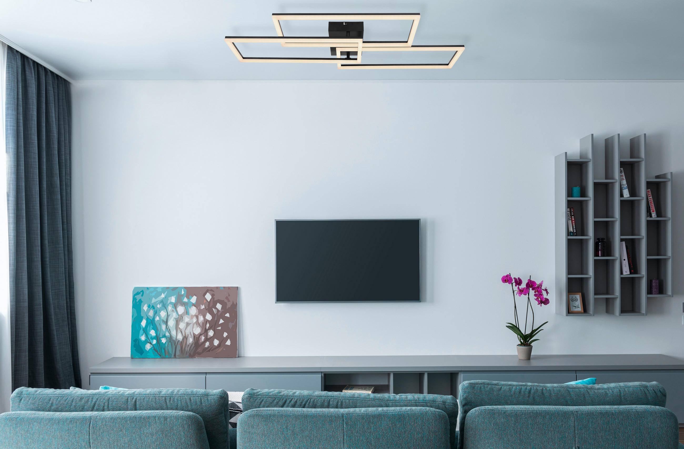 LED-DECKENLEUCHTE 90/40/8 cm   - Opal/Schwarz, Design, Kunststoff/Metall (90/40/8cm) - Globo