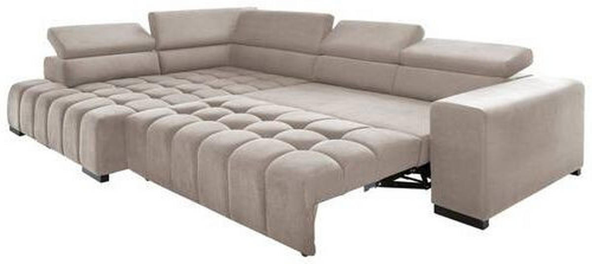 ECKSCHLAFSOFA in Velours Beige  - Beige/Schwarz, Design, Holz/Textil (201/307cm) - Livetastic