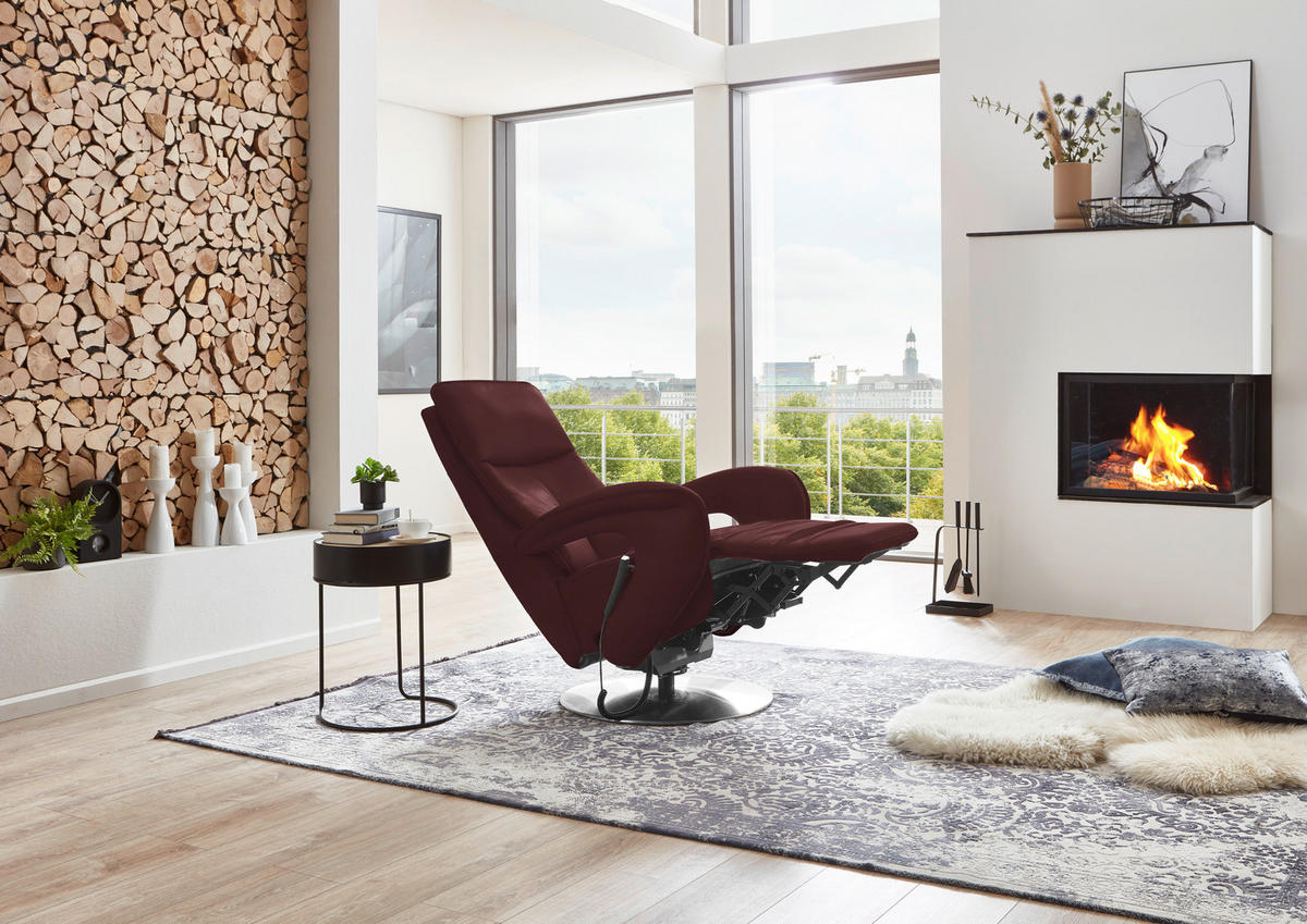 RELAXSESSEL in Leder Beere  - Chromfarben/Beere, Design, Leder/Metall (77/110/87cm) - Valdera