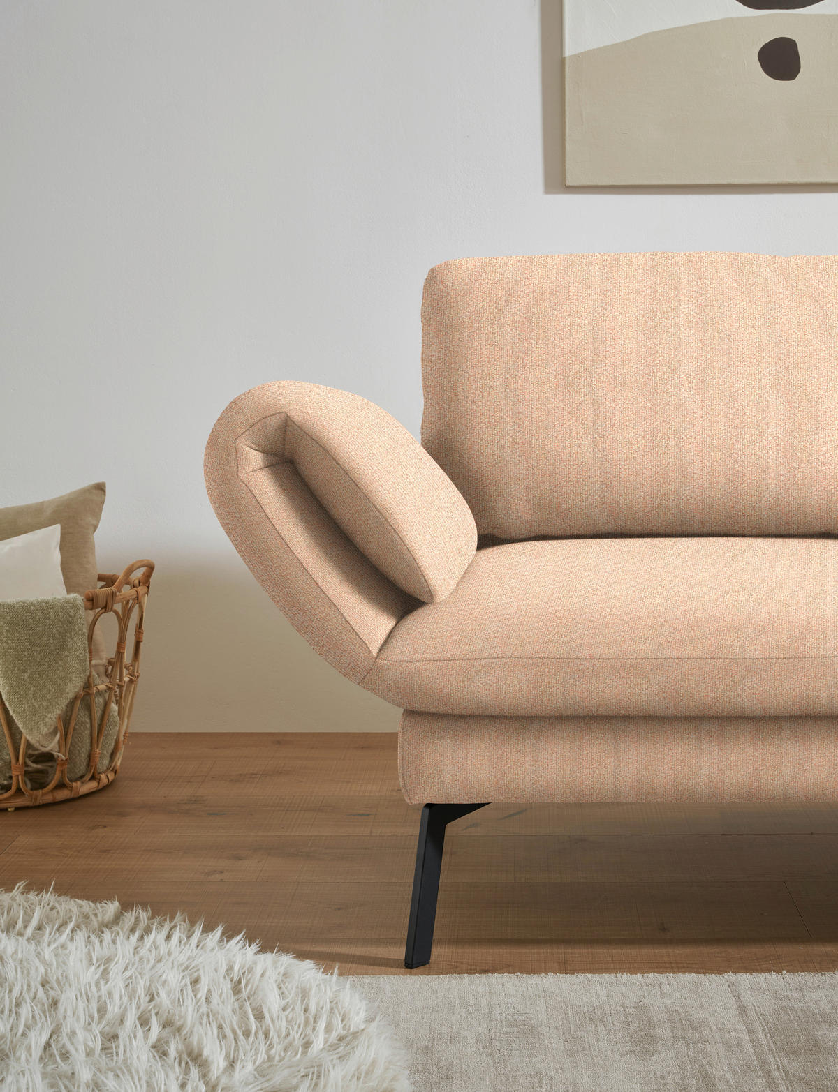 ECKSOFA Flachgewebe Lachsfarben  - Schwarz/Lachsfarben, Design, Textil/Metall (255-365/175-224cm) - Dieter Knoll