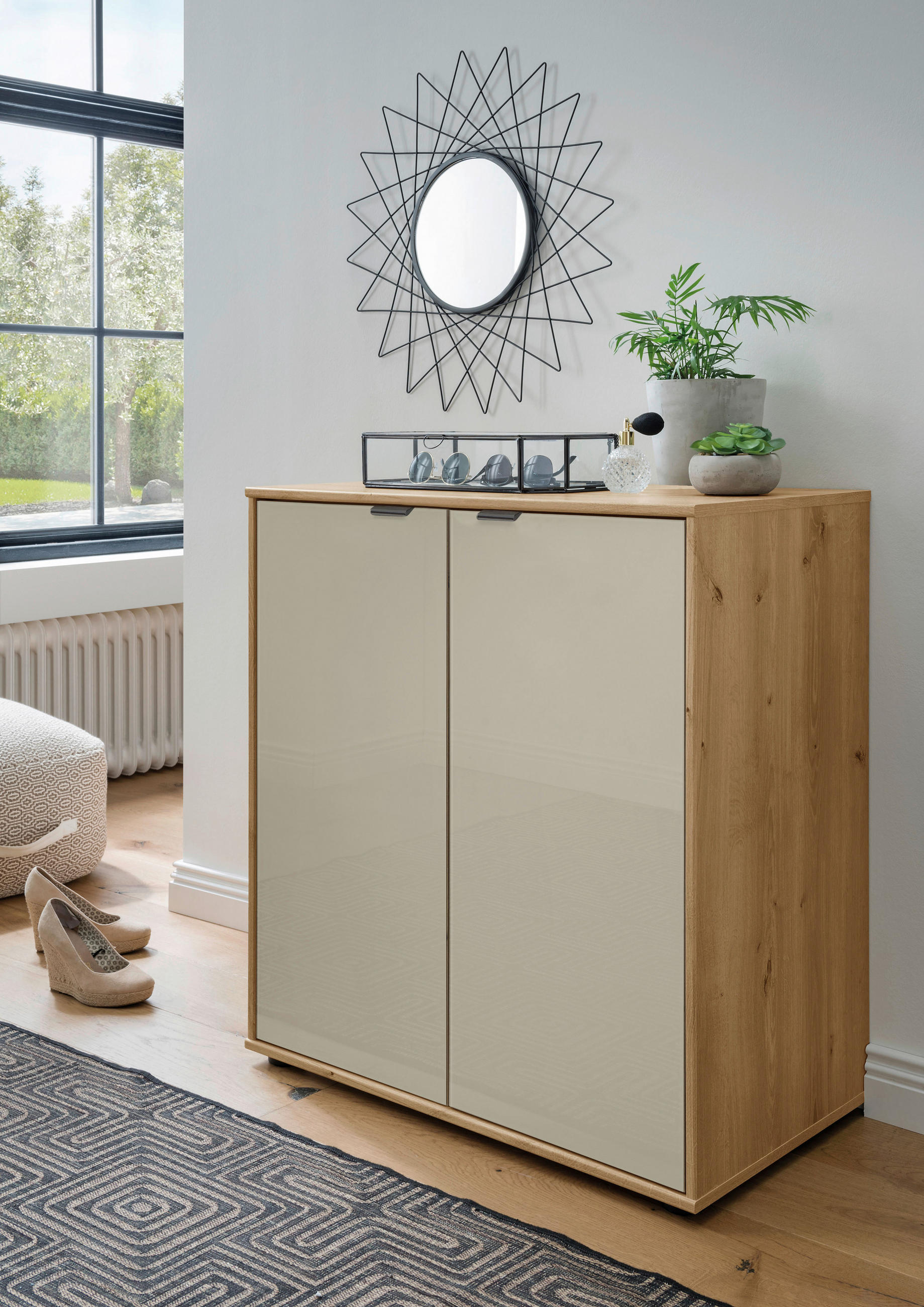 KOMMODE  in 80/70/43 cm  - Schieferfarben/Eiche Bianco, KONVENTIONELL, Glas/Holzwerkstoff (80/70/43cm) - Dieter Knoll