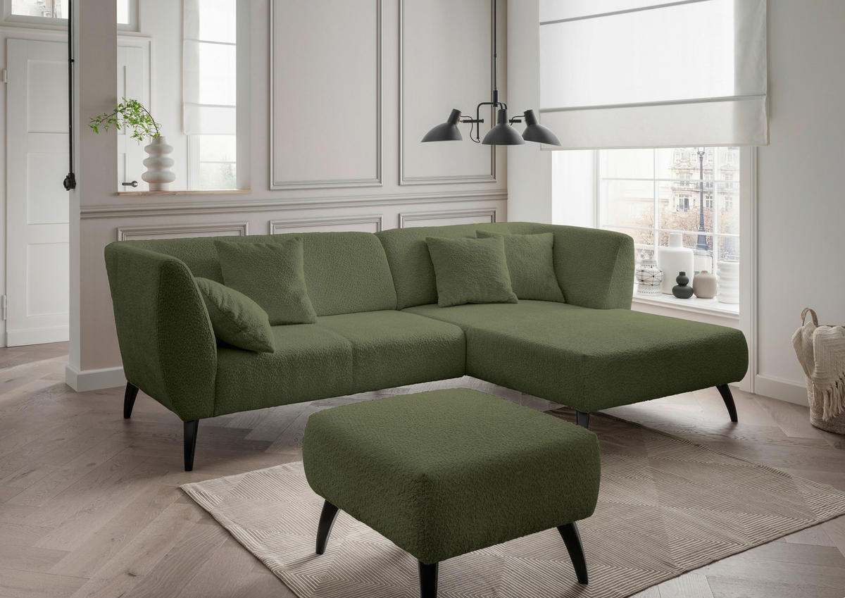 ECKSOFA in Bouclé Dunkelgrün  - Dunkelgrün/Schwarz, Modern, Holz/Textil (264/160cm) - MID.YOU