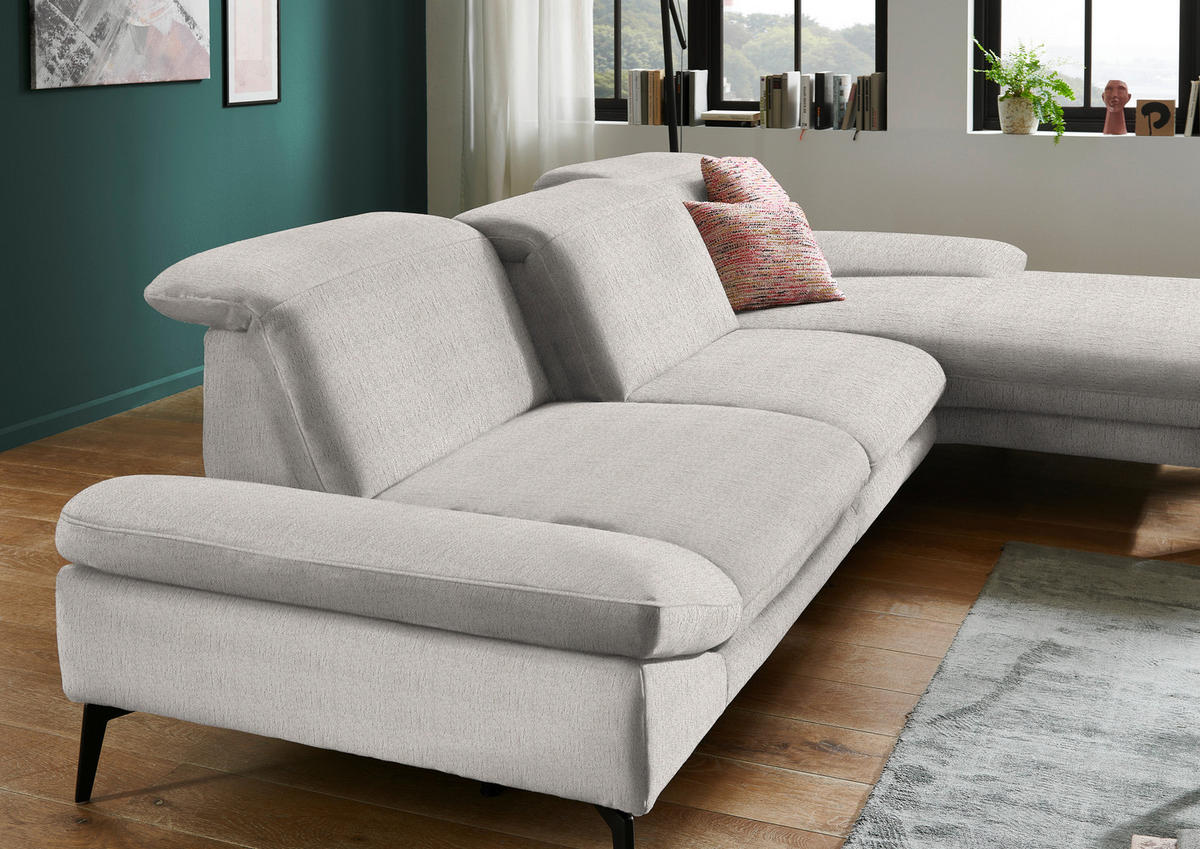ECKSOFA in Chenille Beige  - Beige/Schwarz, Design, Textil/Metall (319/188cm) - Beldomo System