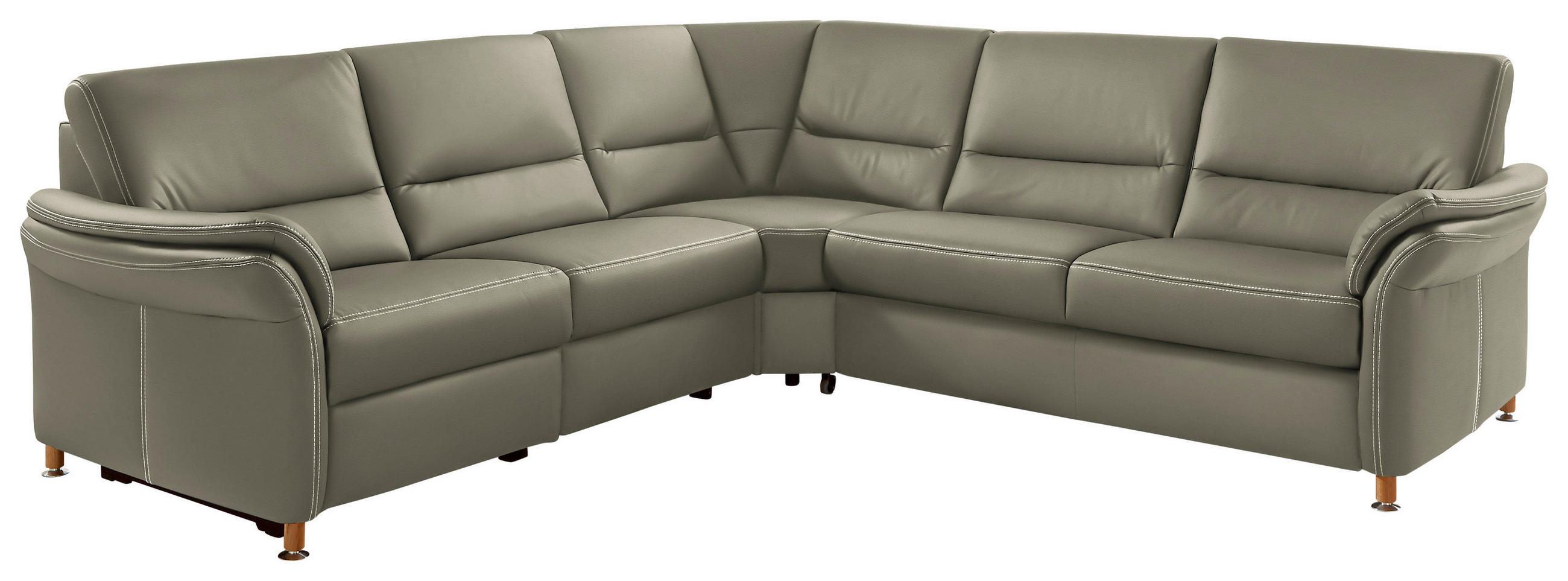 ECKSOFA in Echtleder Hellgrau  262/262 cm  - Eichefarben/Beige, KONVENTIONELL, Leder/Holz (262/262cm) - Beldomo Premium