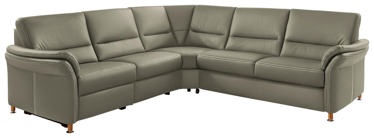 ECKSOFA in Echtleder Hellgrau  - Eichefarben/Beige, Konventionell, Leder/Holz (262/262cm) - Beldomo Premium