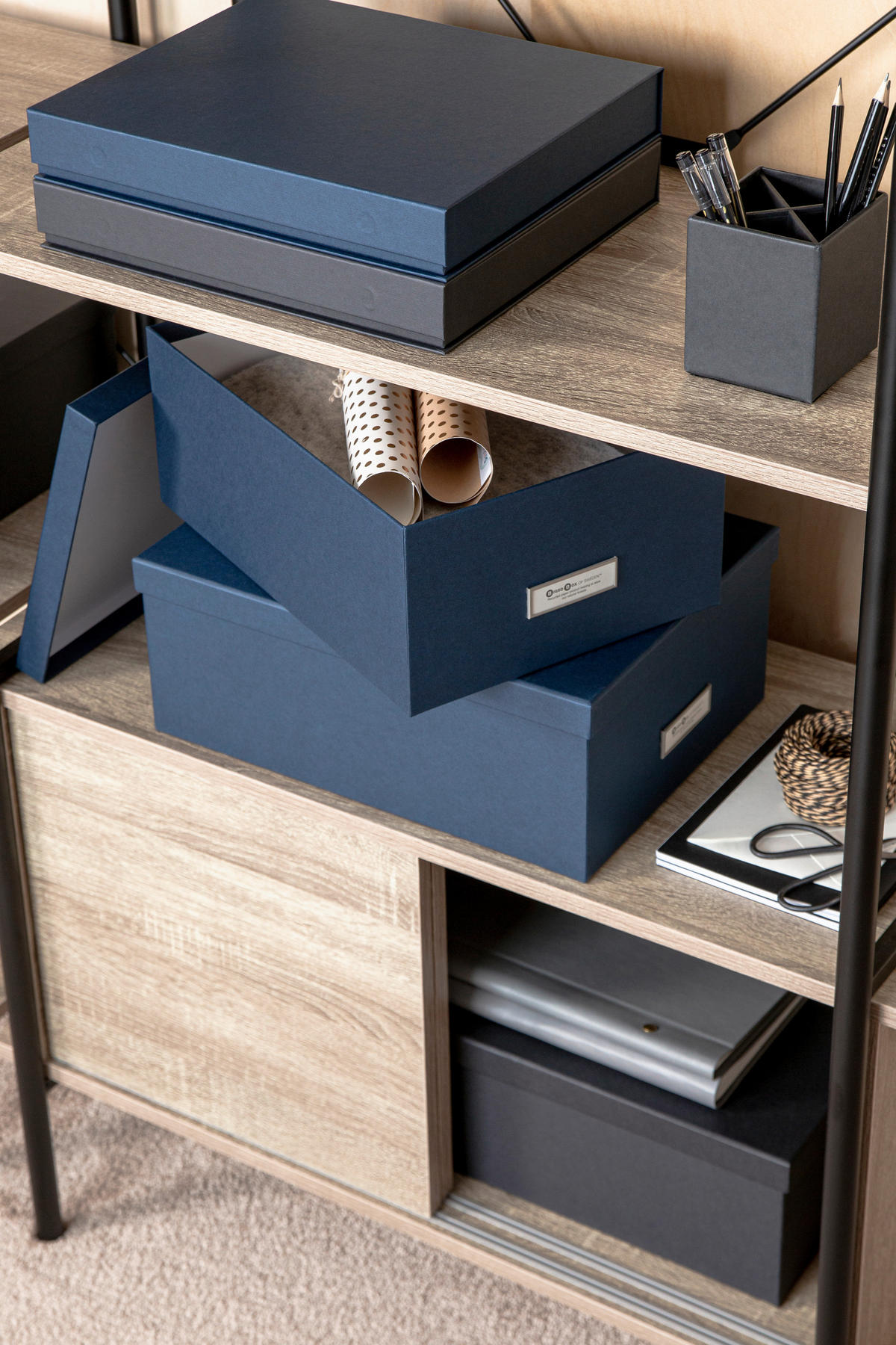 AUFBEWAHRUNGSBOX 36.5/26.5/14.5 cm  - Dunkelblau, Basics, Karton/Papier (36.5/26.5/14.5cm)