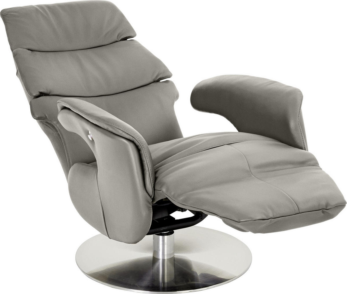 RELAXSESSEL in Metall, Leder Grau, Edelstahlfarben  - Edelstahlfarben/Grau, Design, Leder/Metall (71/107/80cm) - Welnova