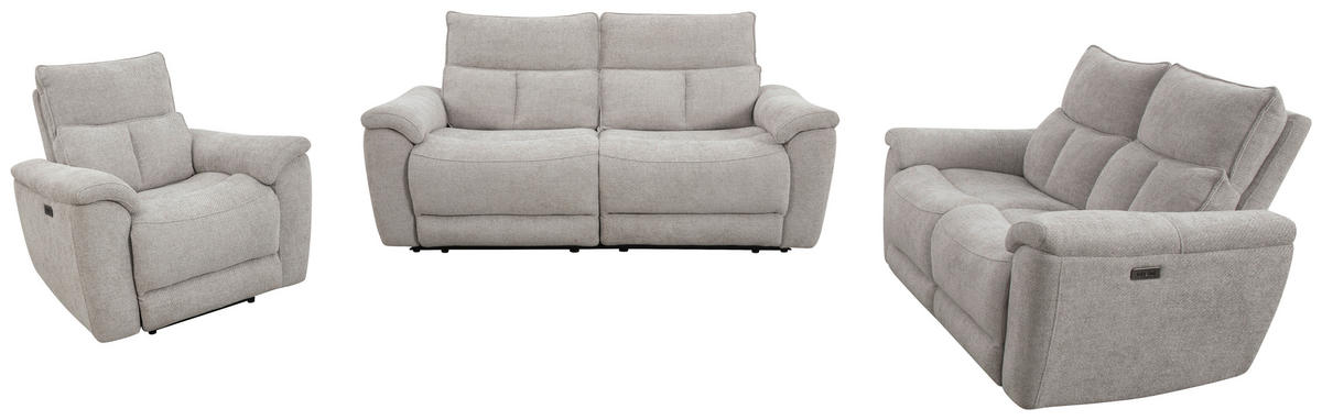 SITZGARNITUR Webstoff Hellgrau  - Hellgrau/Schwarz, KONVENTIONELL, Textil/Metall (200/160/98/102/97cm) - MID.YOU