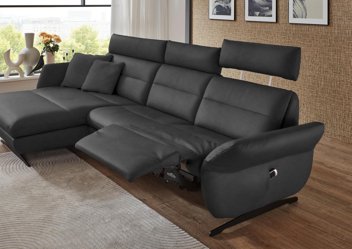 ECKSOFA in Echtleder Anthrazit  169/298 cm  - Anthrazit/Schwarz, Design, Leder/Metall (169/298cm) - Dieter Knoll
