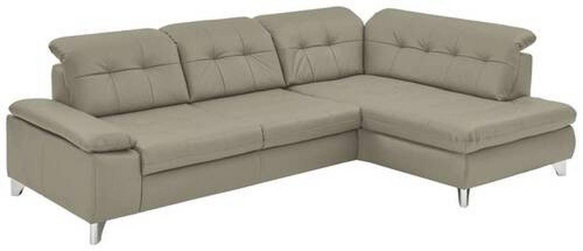 ECKSOFA in Echtleder Hellgrau  - Hellgrau/Alufarben, Design, Leder/Metall (309/211cm) - Beldomo Speed