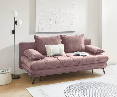 SCHLAFSOFA Samt Altrosa  - Schwarz/Altrosa, Design, Textil/Metall (205/79-96/85cm) - Novel