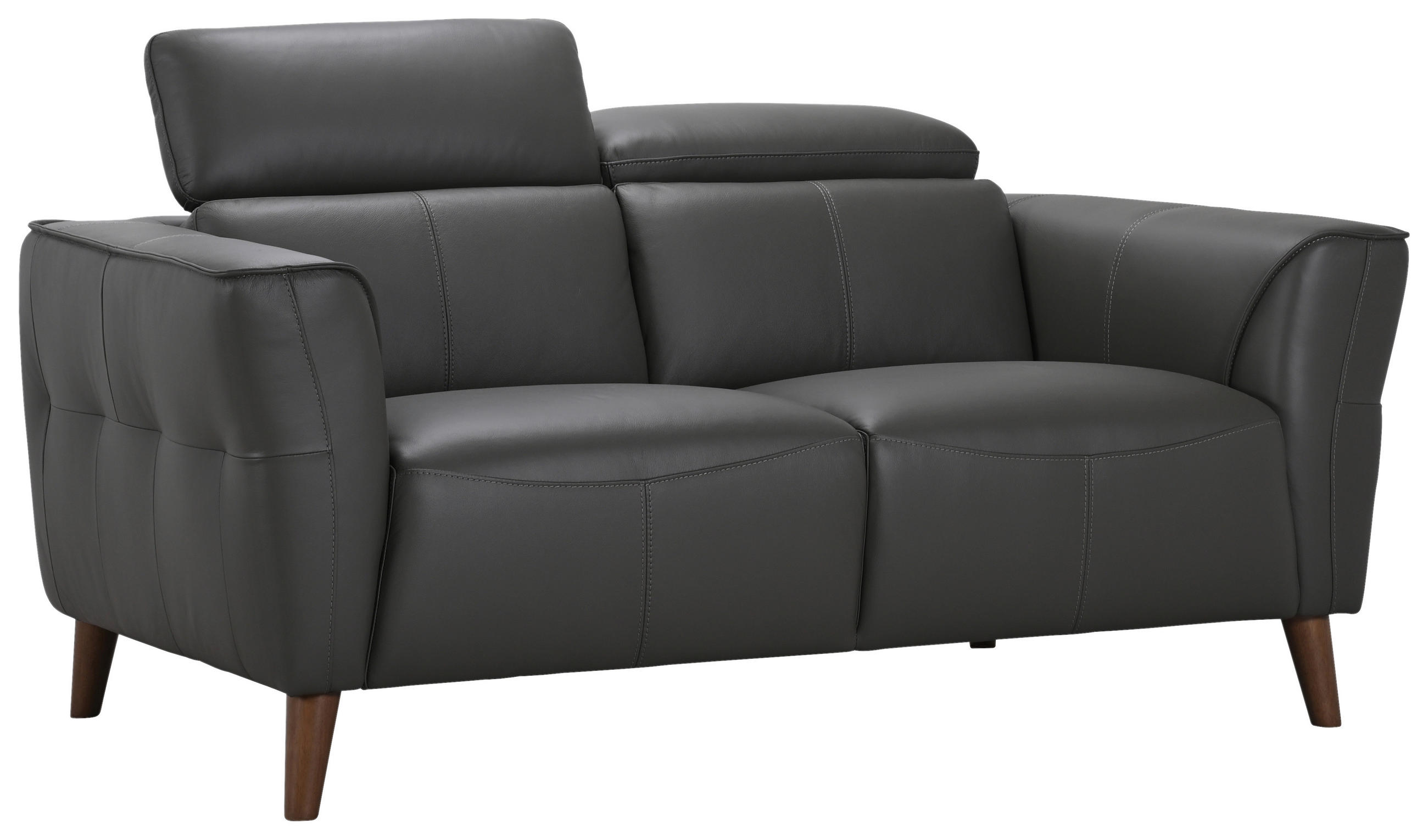 2-SITZER-SOFA Grau Echtleder  - Grau, KONVENTIONELL, Leder/Holz (164/92,5/96,5cm) - MID.YOU